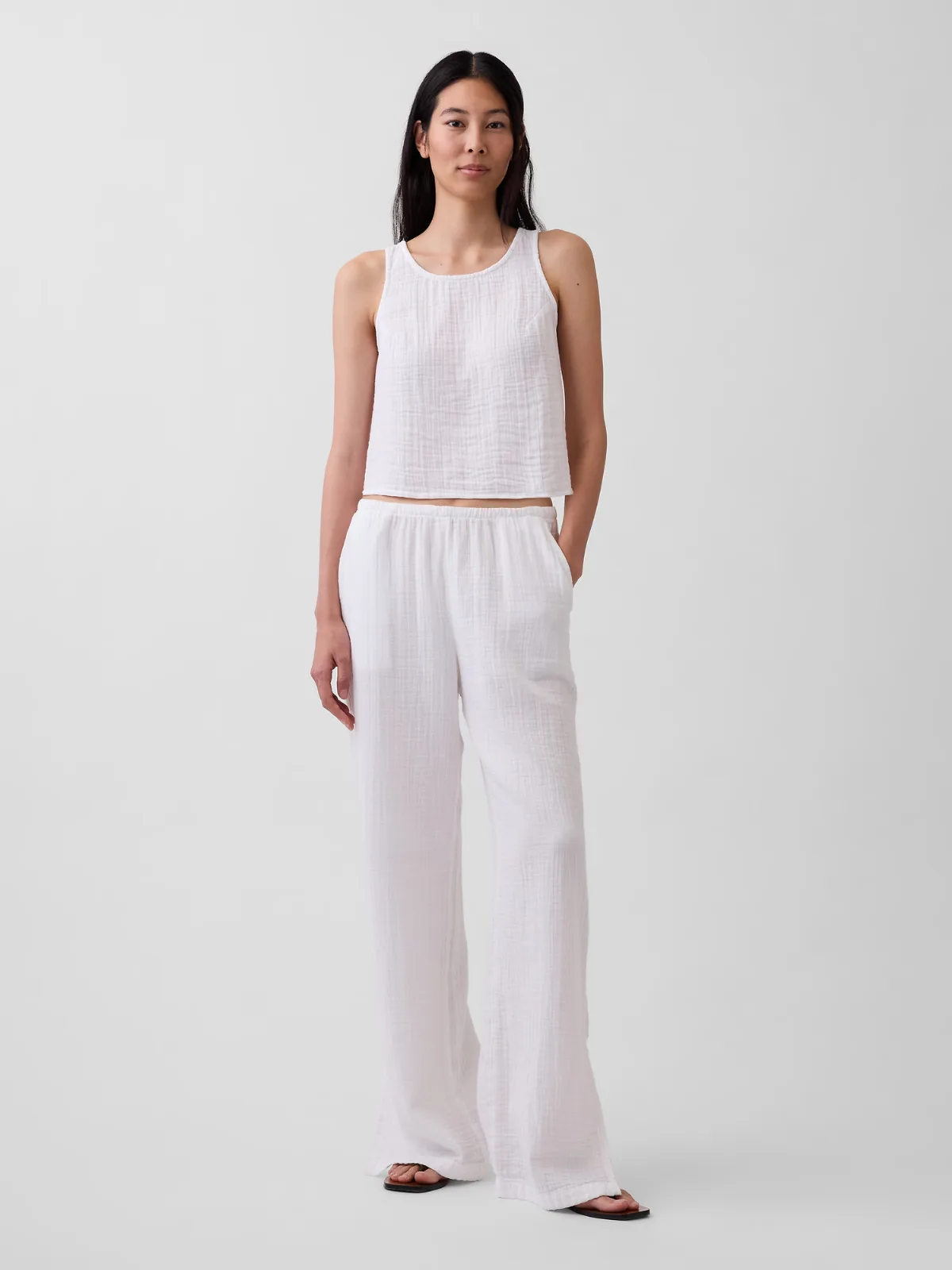 Cotton Gauze Easy Split-Hem Pants by Gap