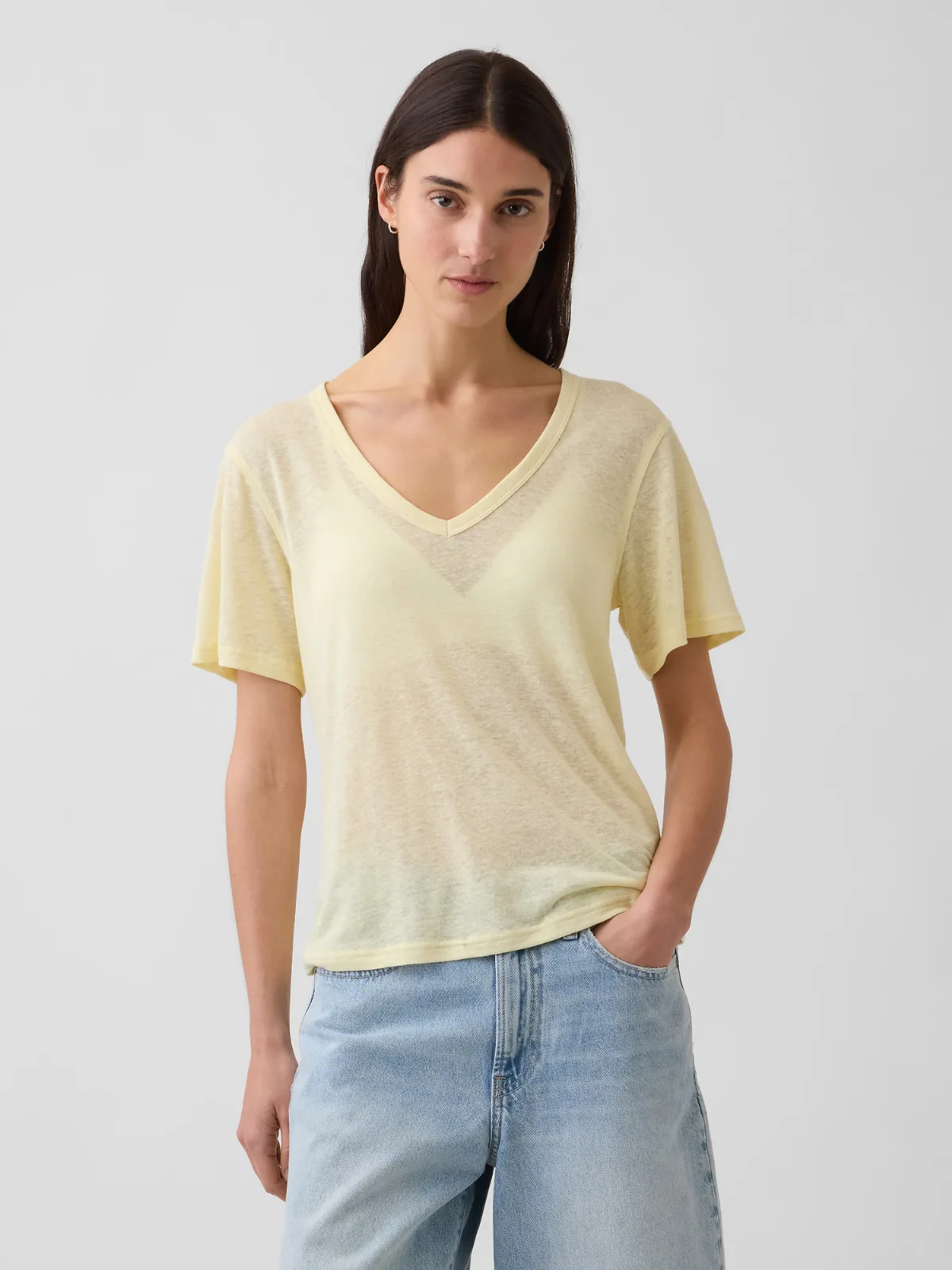 Linen-Blend Relaxed V-Neck T-Shirt by Gap