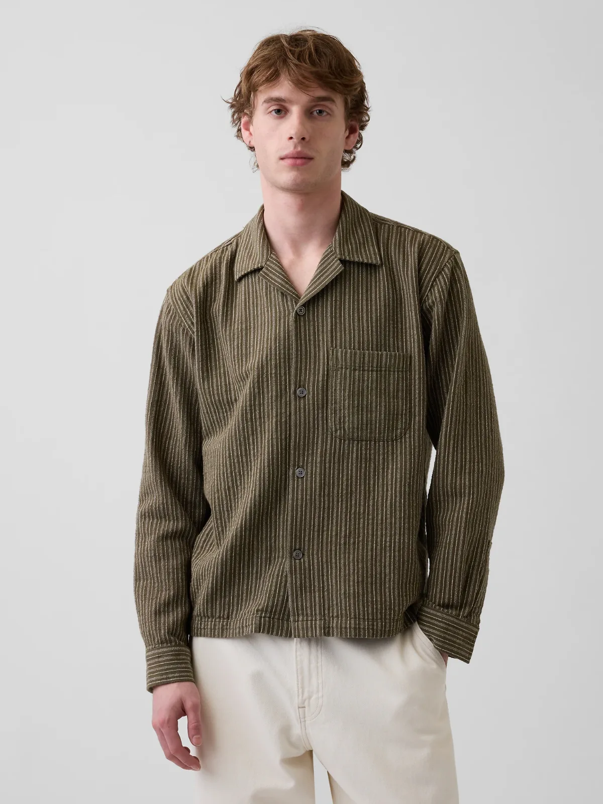 Dobby Stripe Relaxed Straight-Hem Shirt by Gap