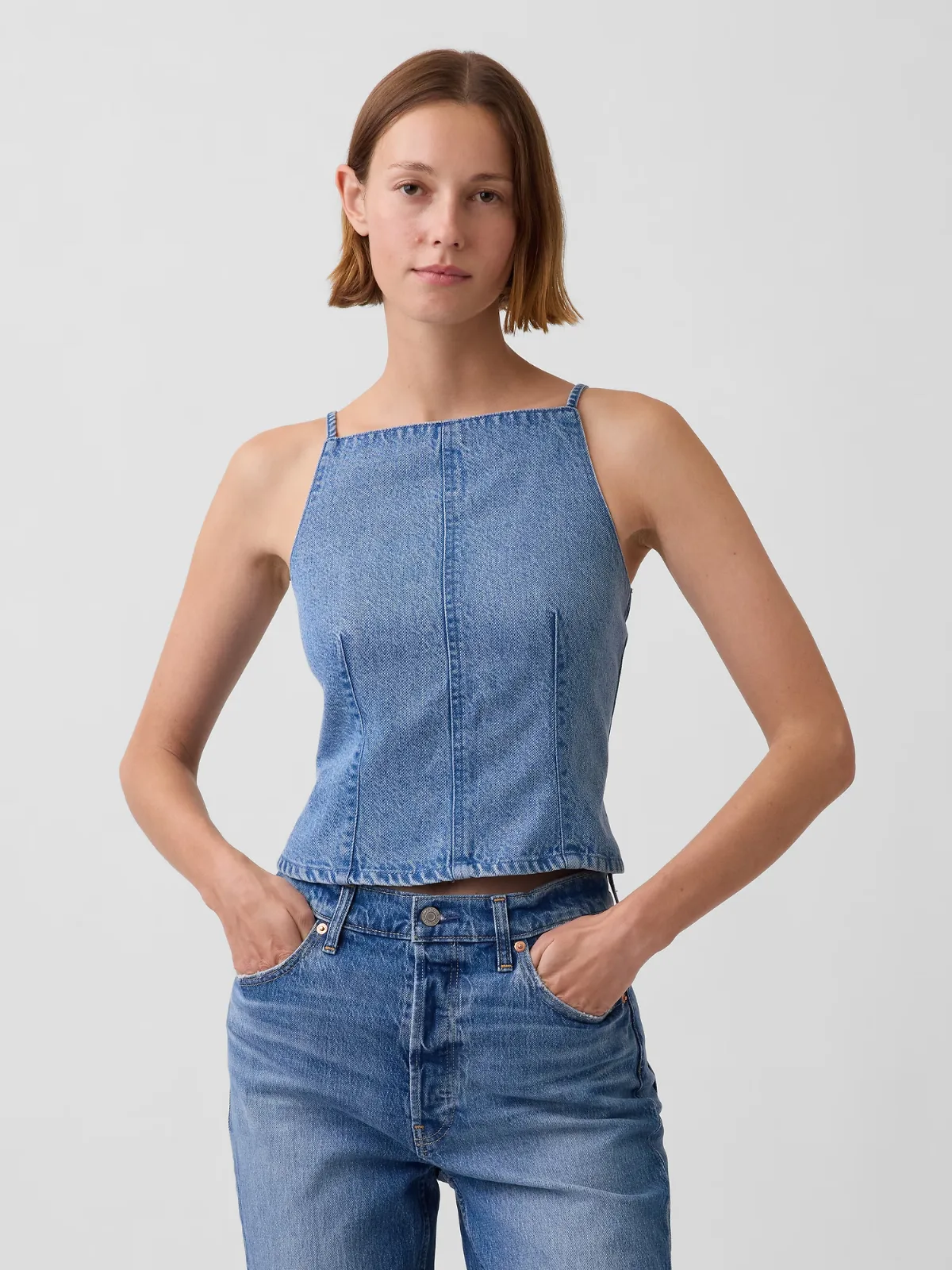 UltraSoft Denim Seamed Square Neck Top by Gap