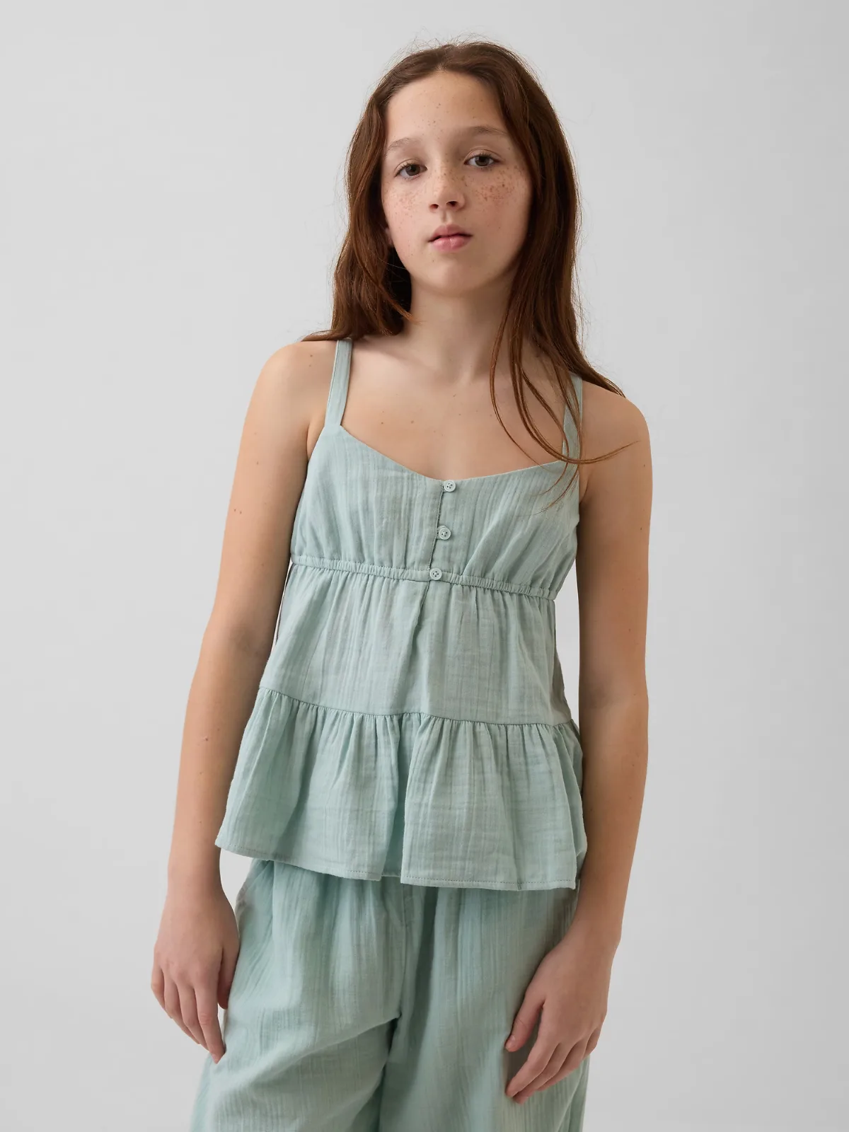 Cotton Gauze Tiered Tank Top by Gap