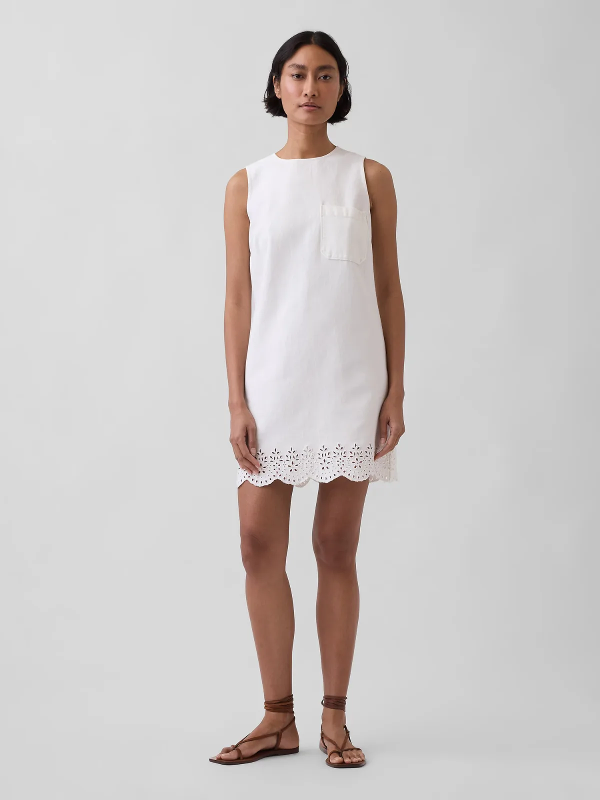 Eyelet Hem Mini Shift Dress by Gap