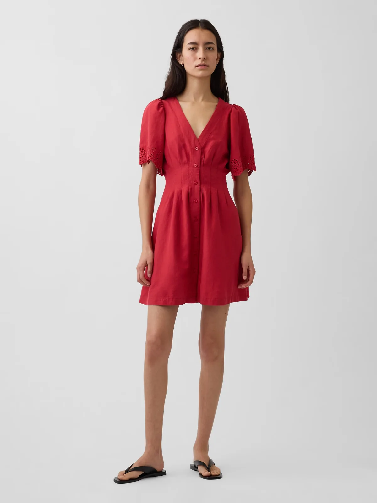 Linen-Blend Cinched Mini Shirtdress by Gap