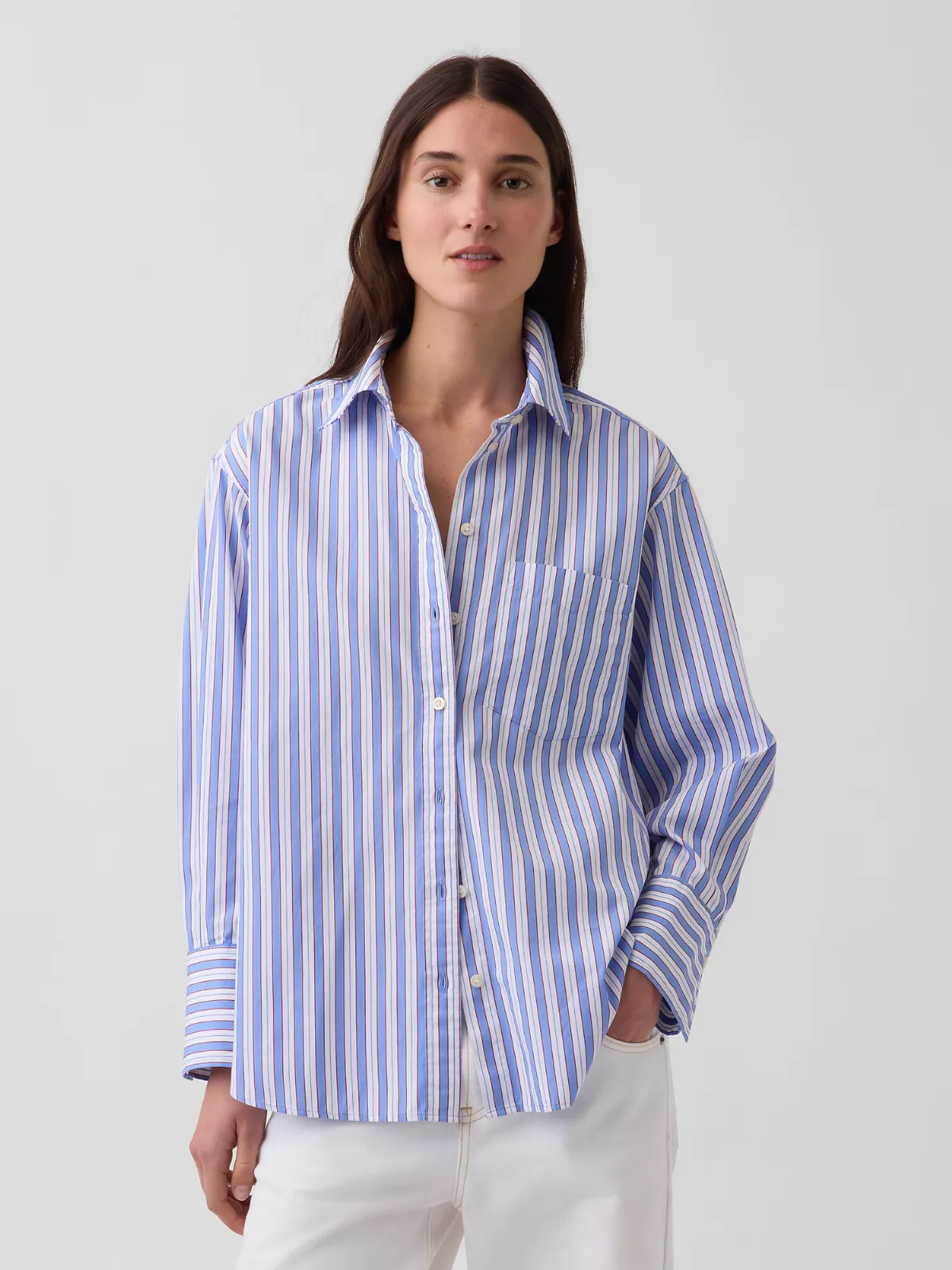 Organic Cotton Poplin Stripe Big Shirt by Gap