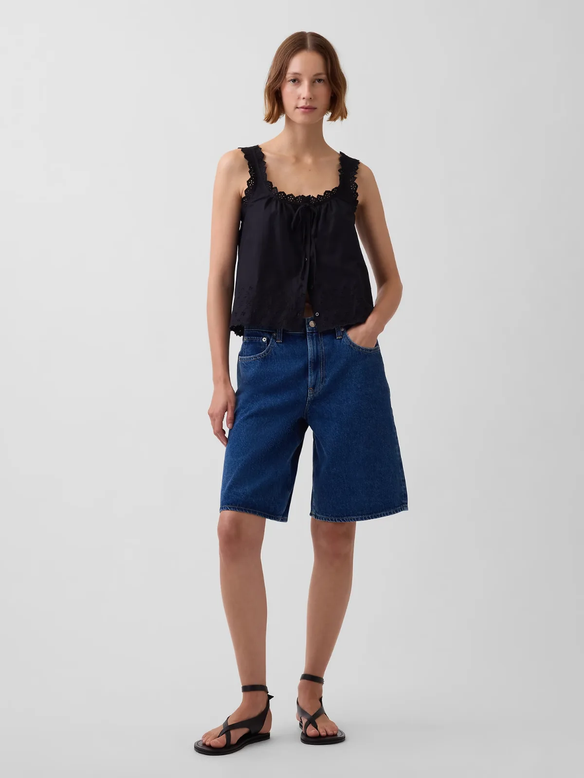 Mid Rise Longline Denim Shorts by Gap