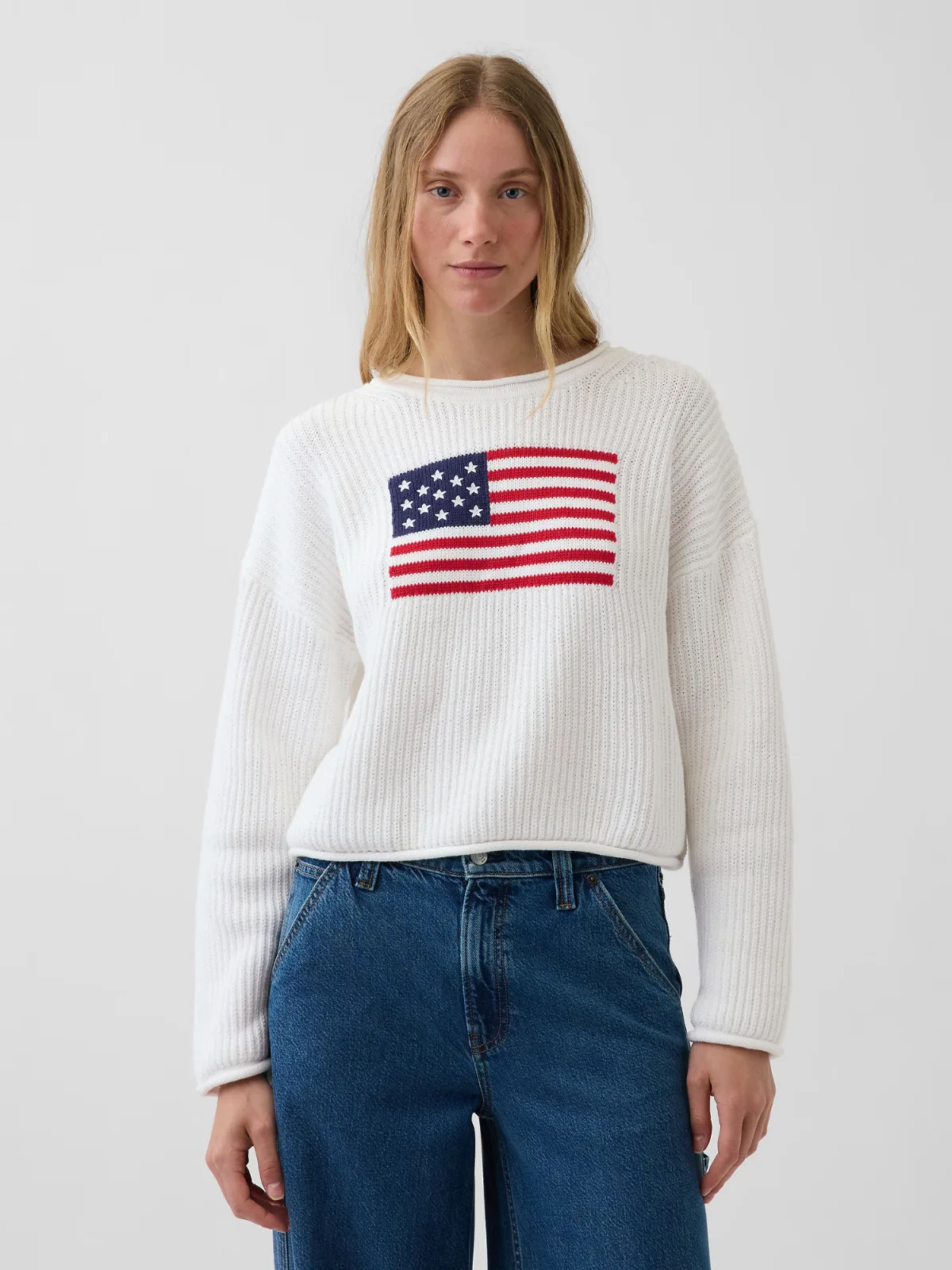 100% Cotton Oversized Crop Americana Sweater by Gap
