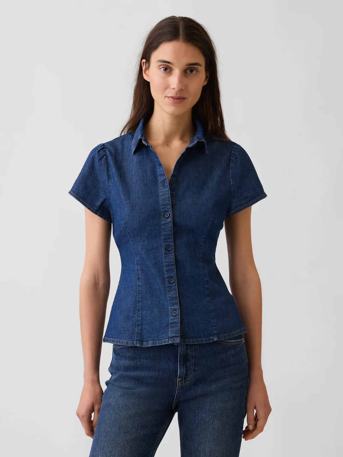 Denim Cap-Sleeve Shirt by Gap