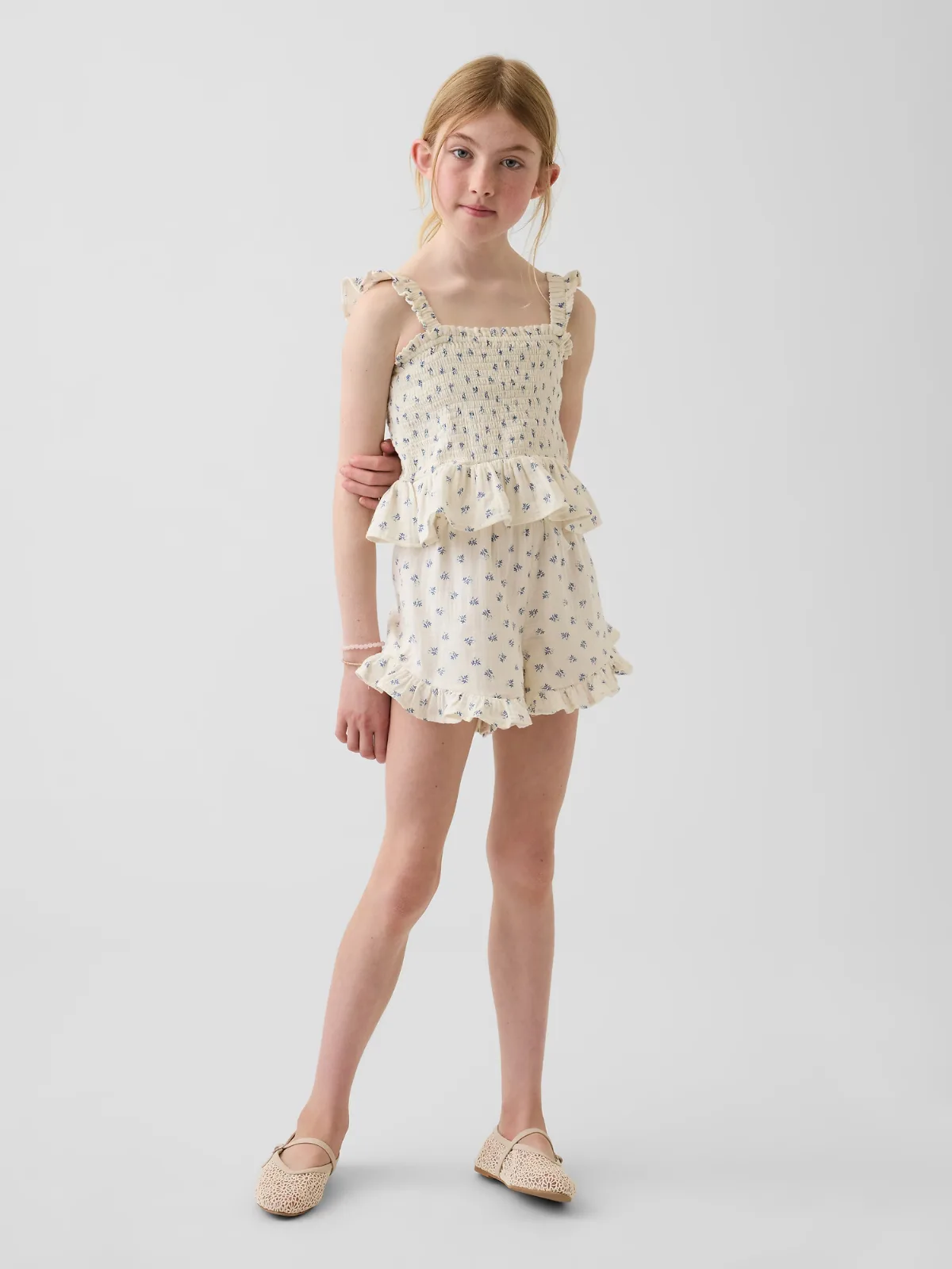 Cotton Gauze Easy Ruffle Shorts by Gap