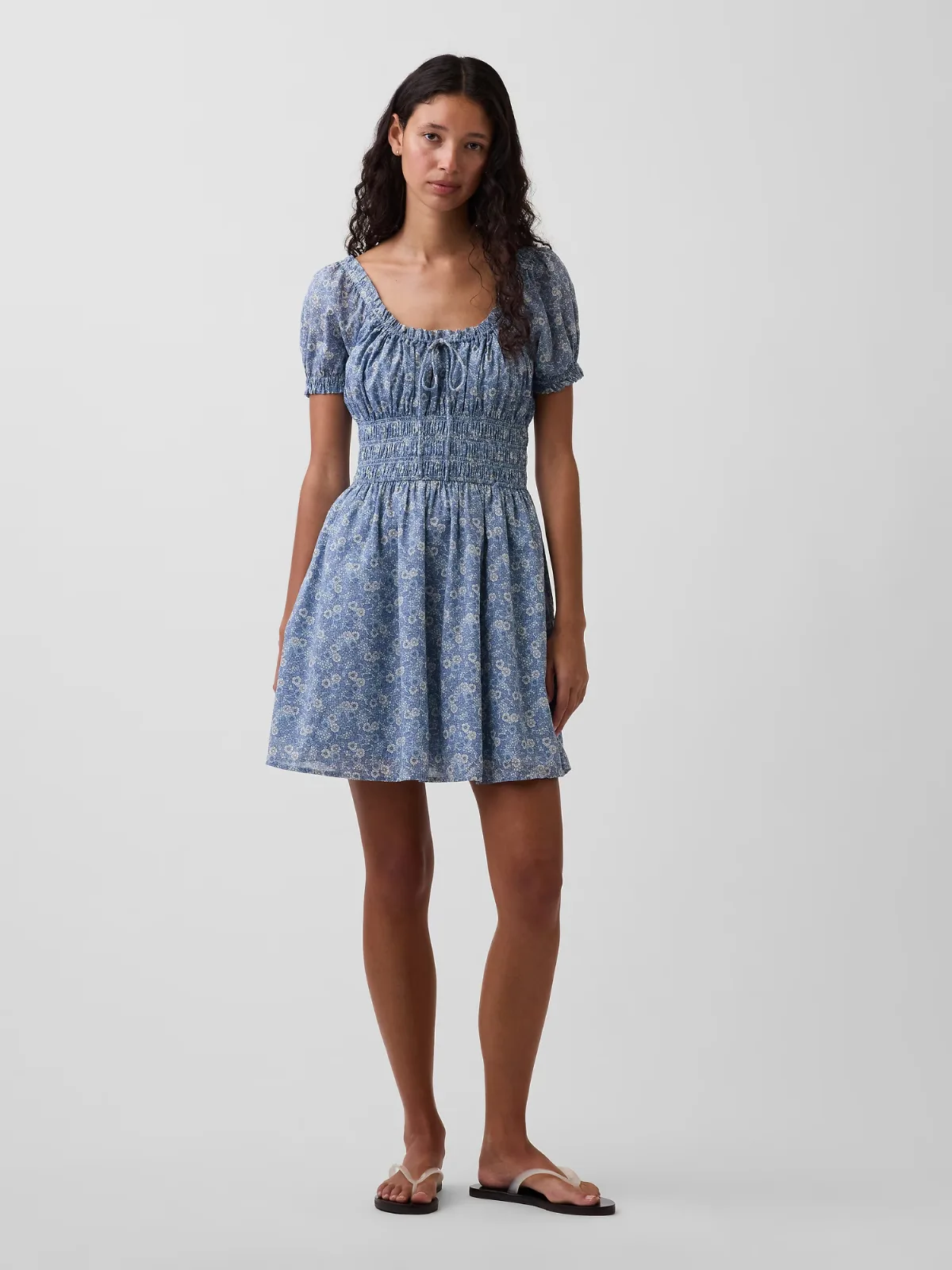 Smocked-Waist Mini Dress