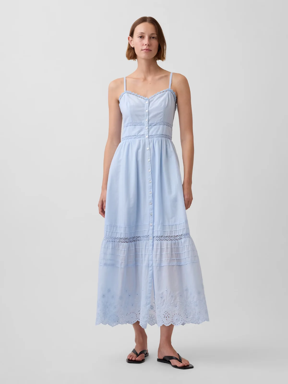 Lace-Trim Button-Front Maxi Dress by Gap
