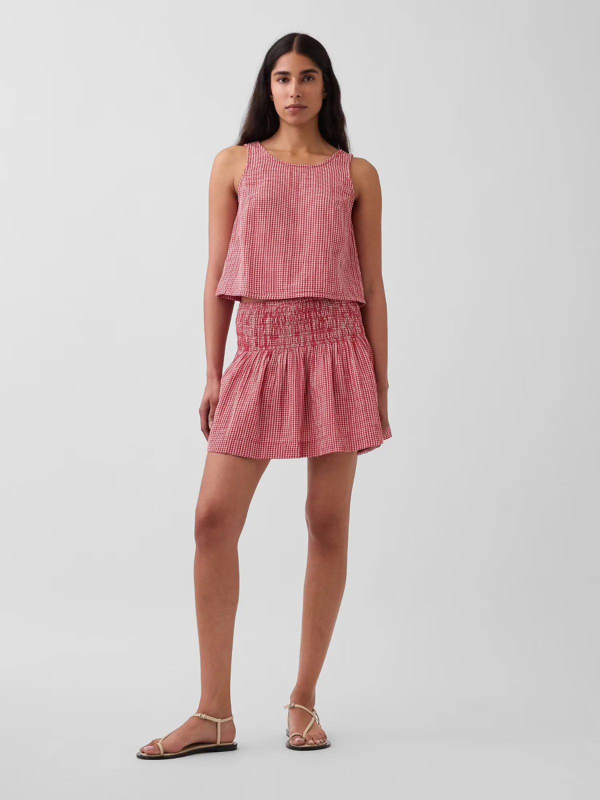 Cotton Gauze Smocked-Waist Mini Skort