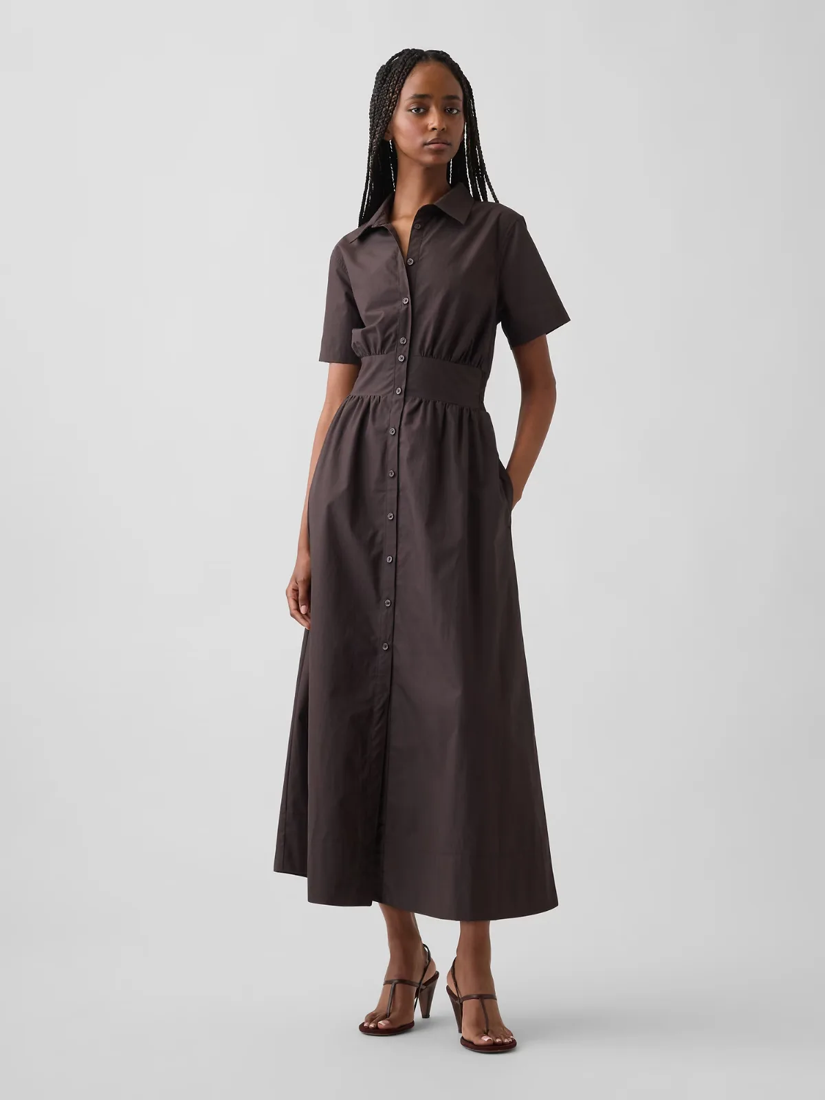Poplin Smocked-Waist Maxi Shirtdress by Gap