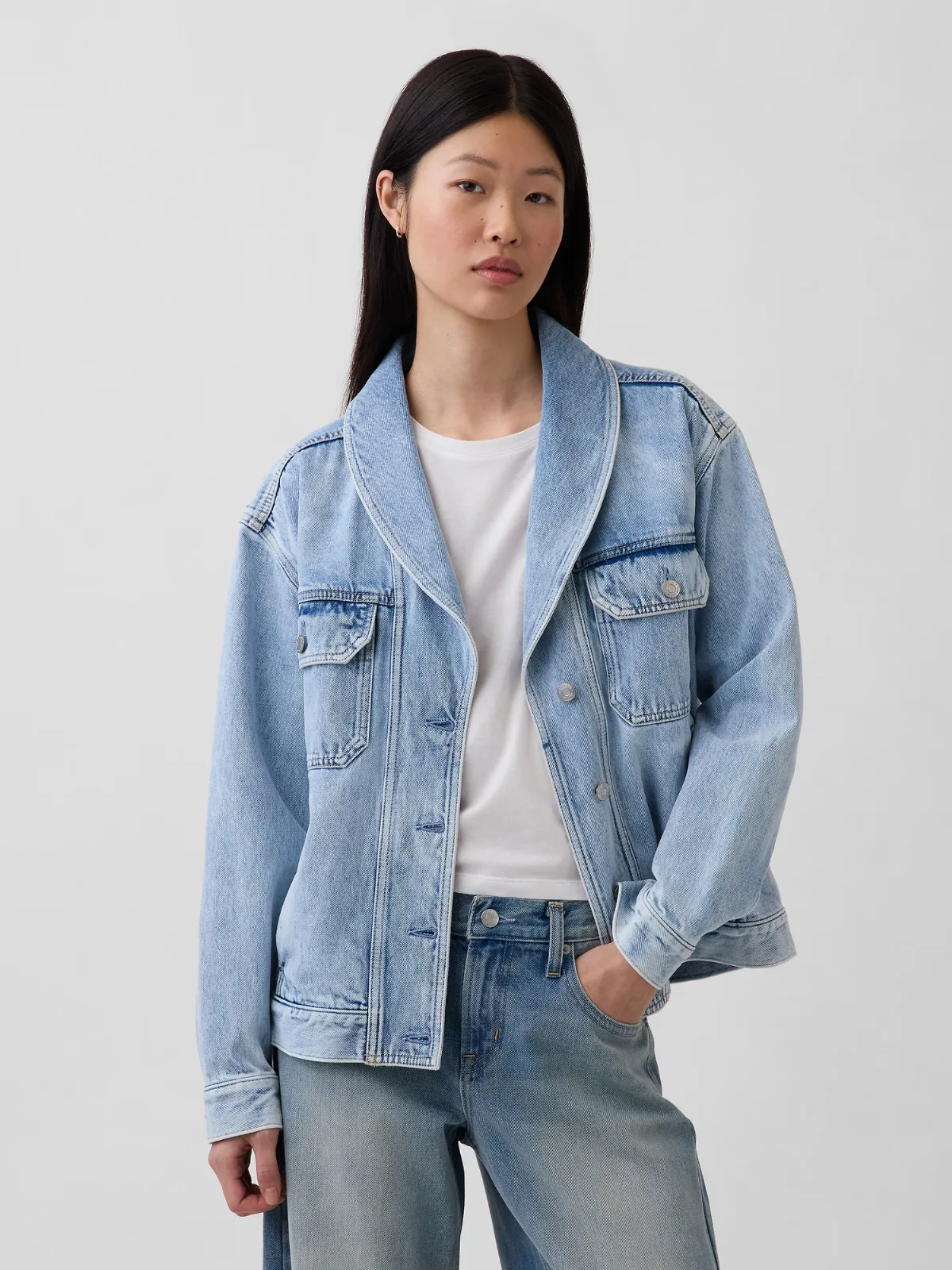 Denim Oversized Shawl Denim Jacket by Gap