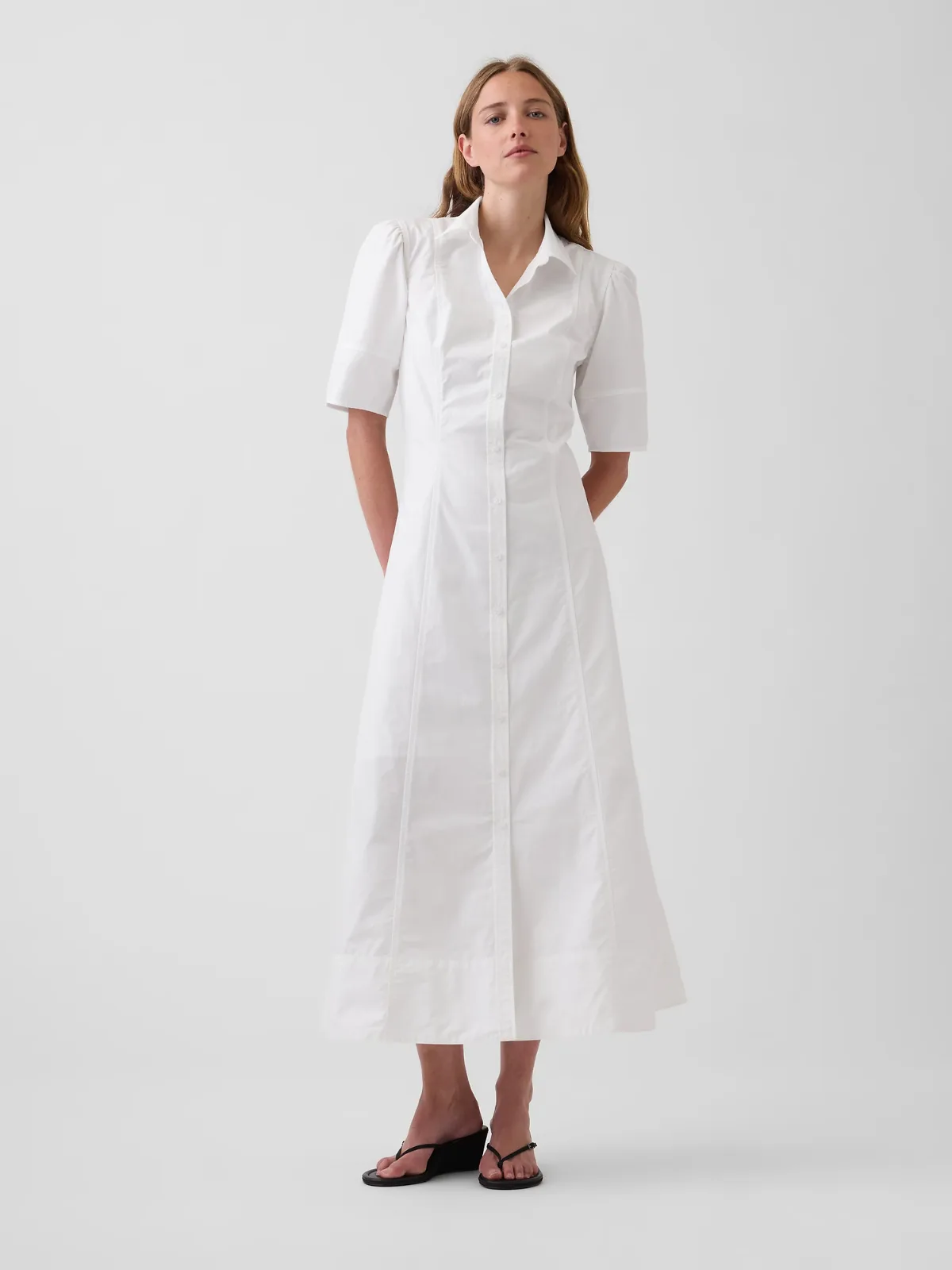 Barrel-Sleeve Maxi Shirtdress