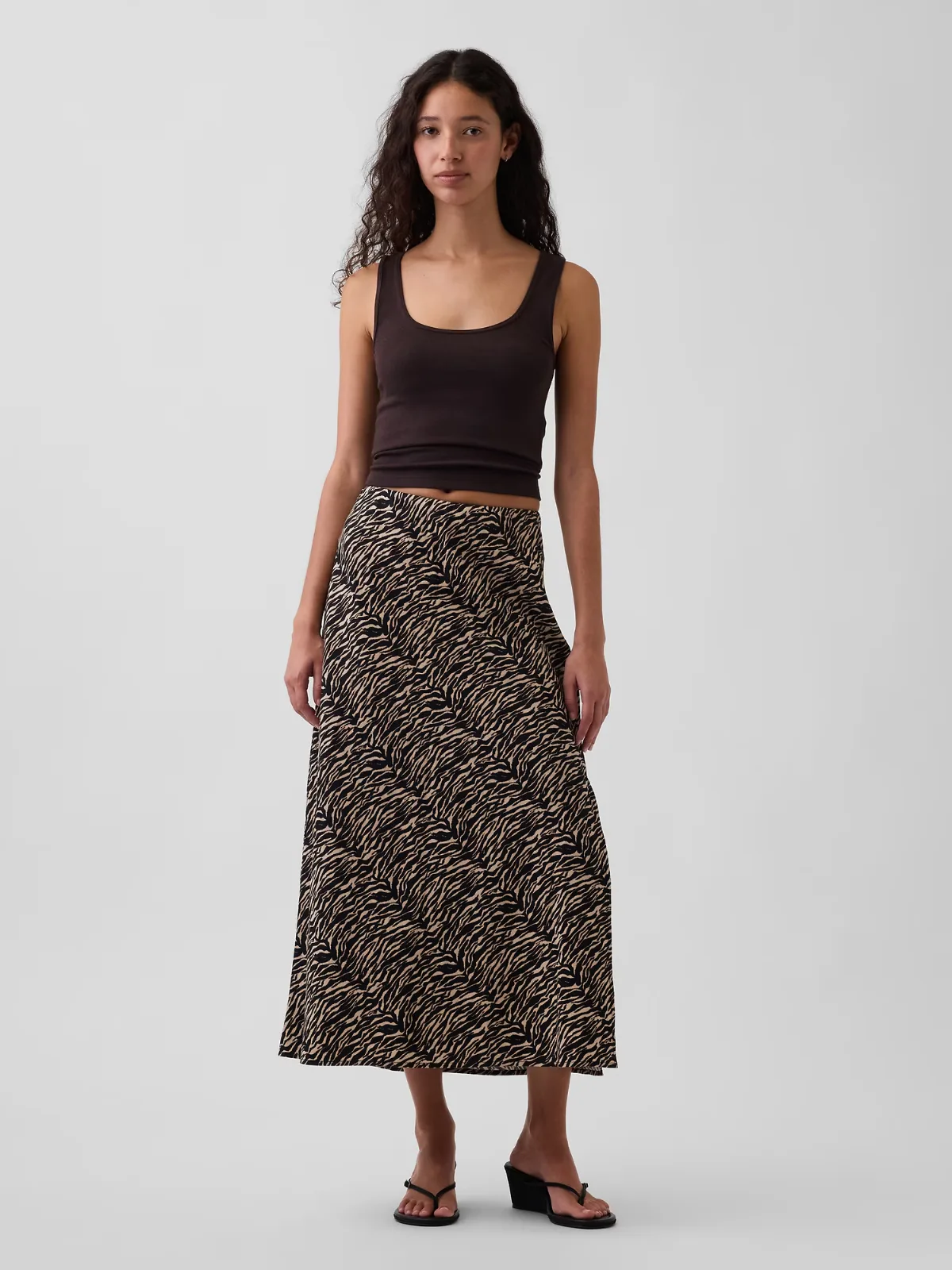 Linen-Blend Maxi Slip Skirt