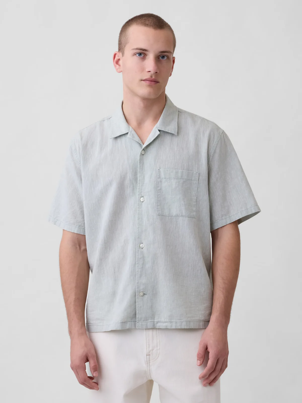 Linen-Cotton Relaxed Straight-Hem Shirt