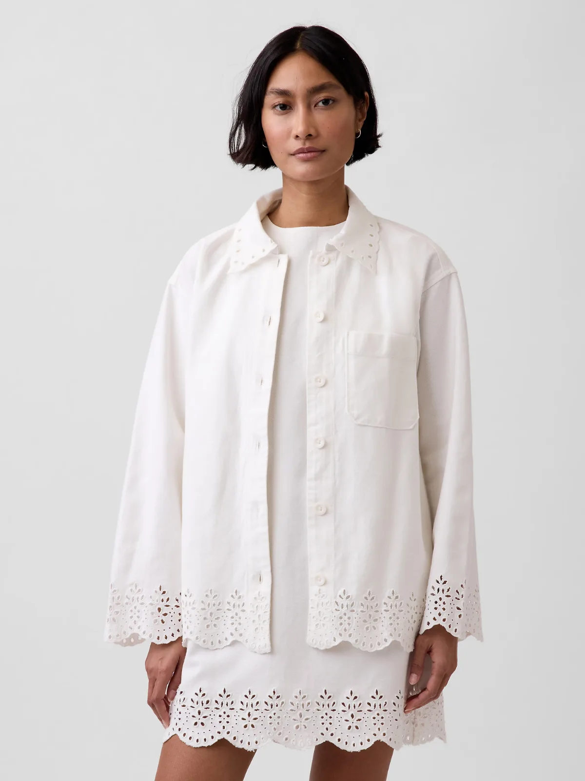 Eyelet Hem Relaxed Shirt Jacket by Gap