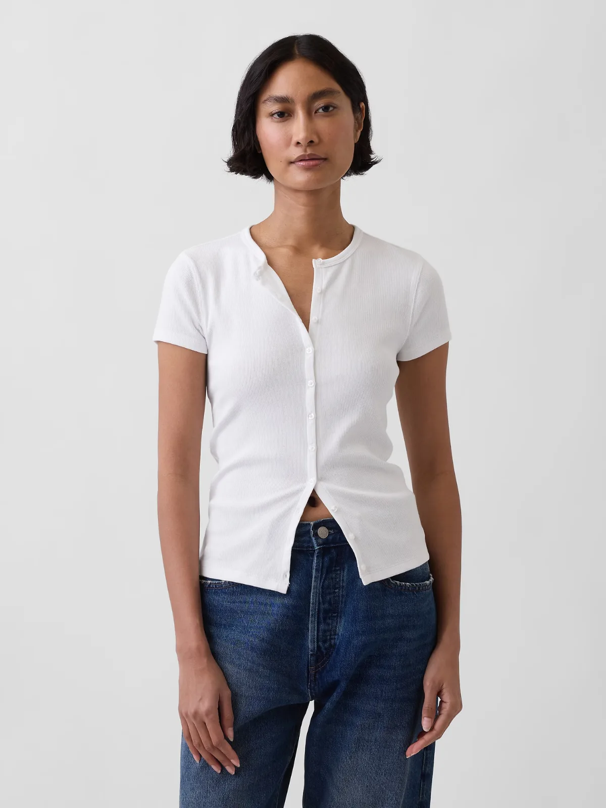 Modern Rib Button-Front Crew T-Shirt by Gap