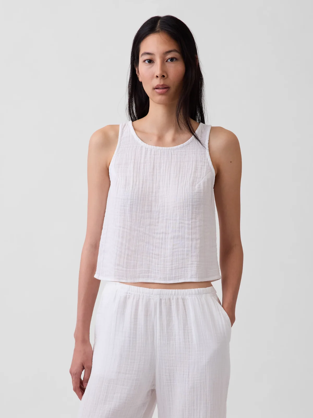 Cotton Gauze Racer Shell Tank Top