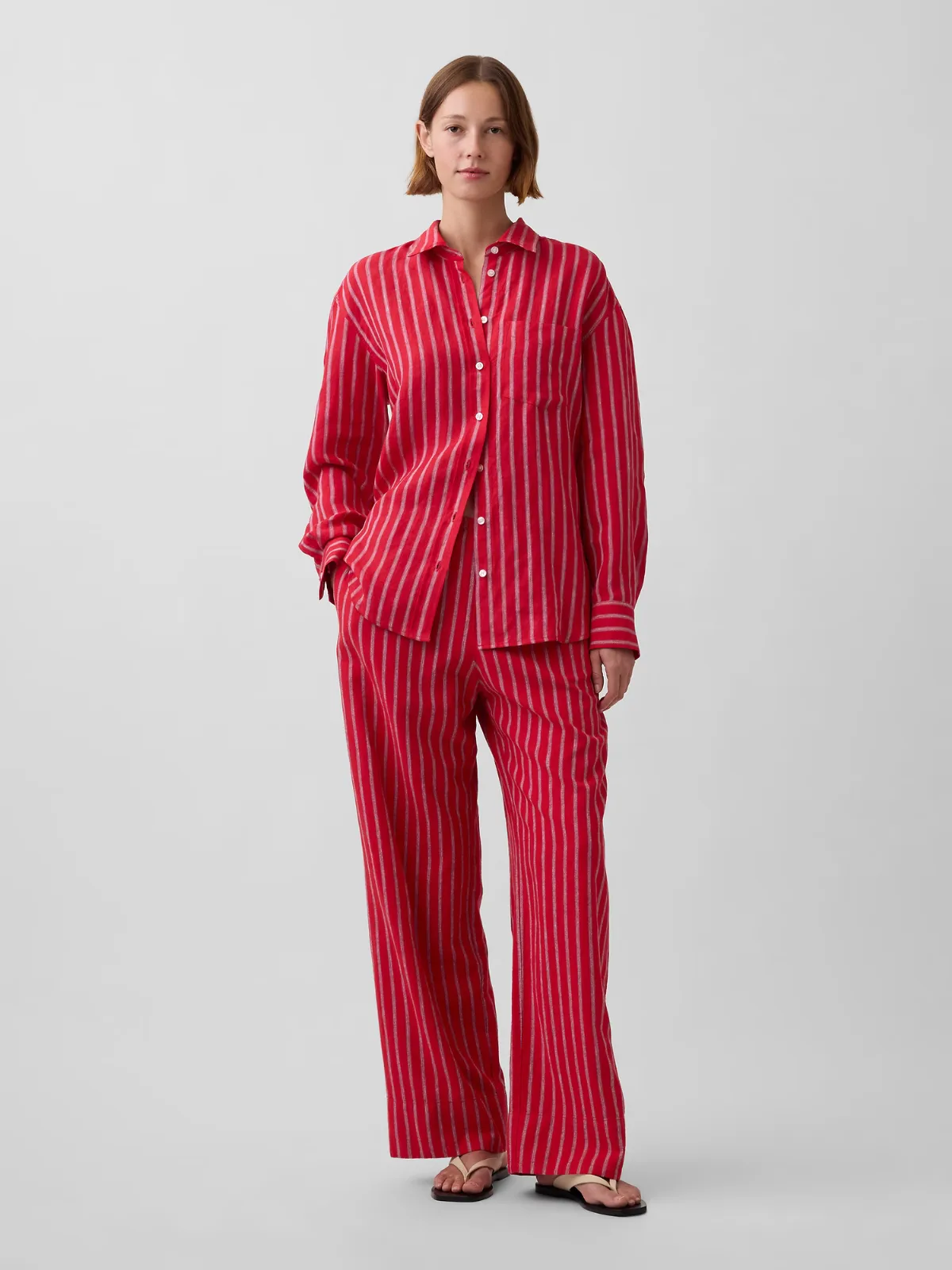 Linen-Blend Easy Wide-Leg Pants