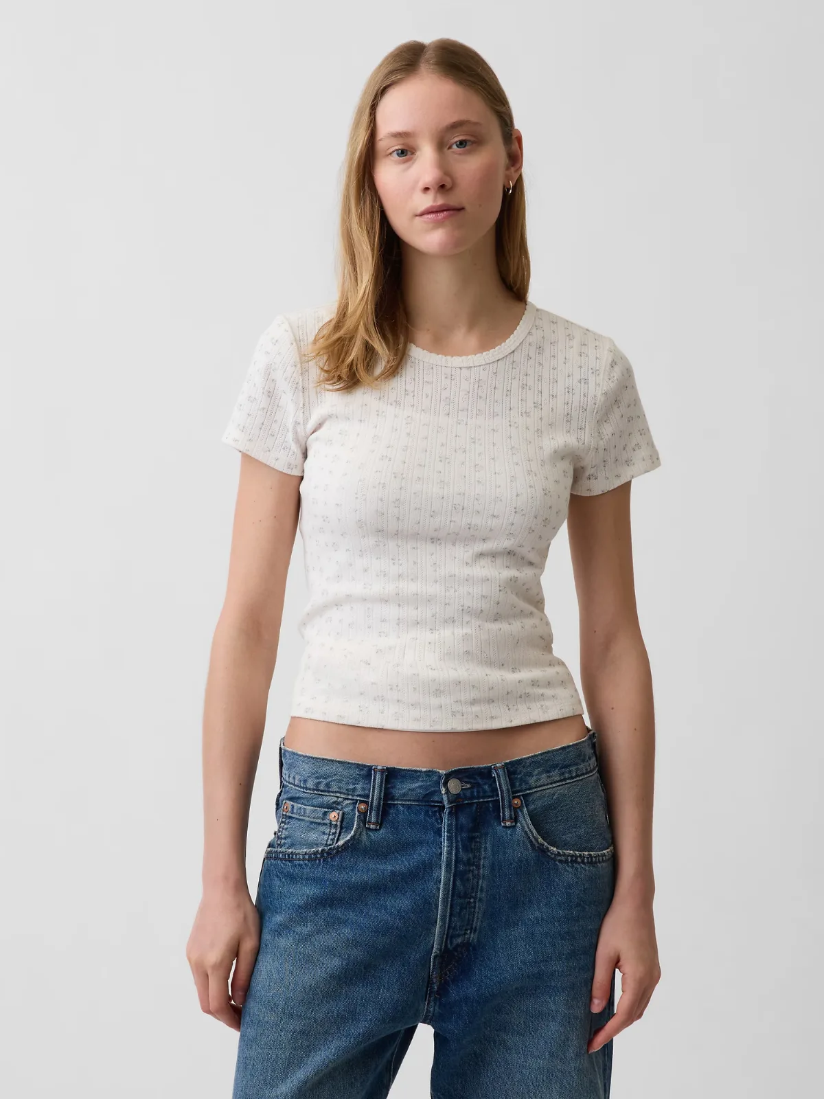 Pointelle Crewneck T-Shirt by Gap