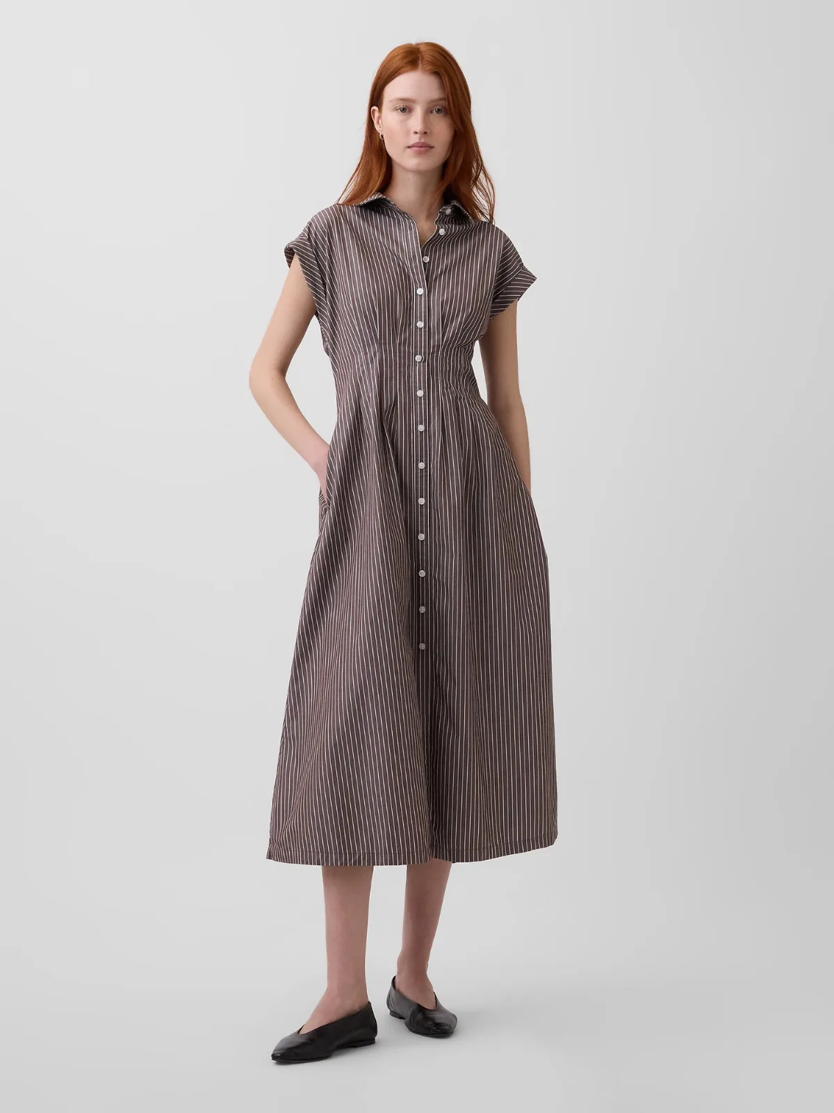 Poplin Cinched Midi Shirtdress