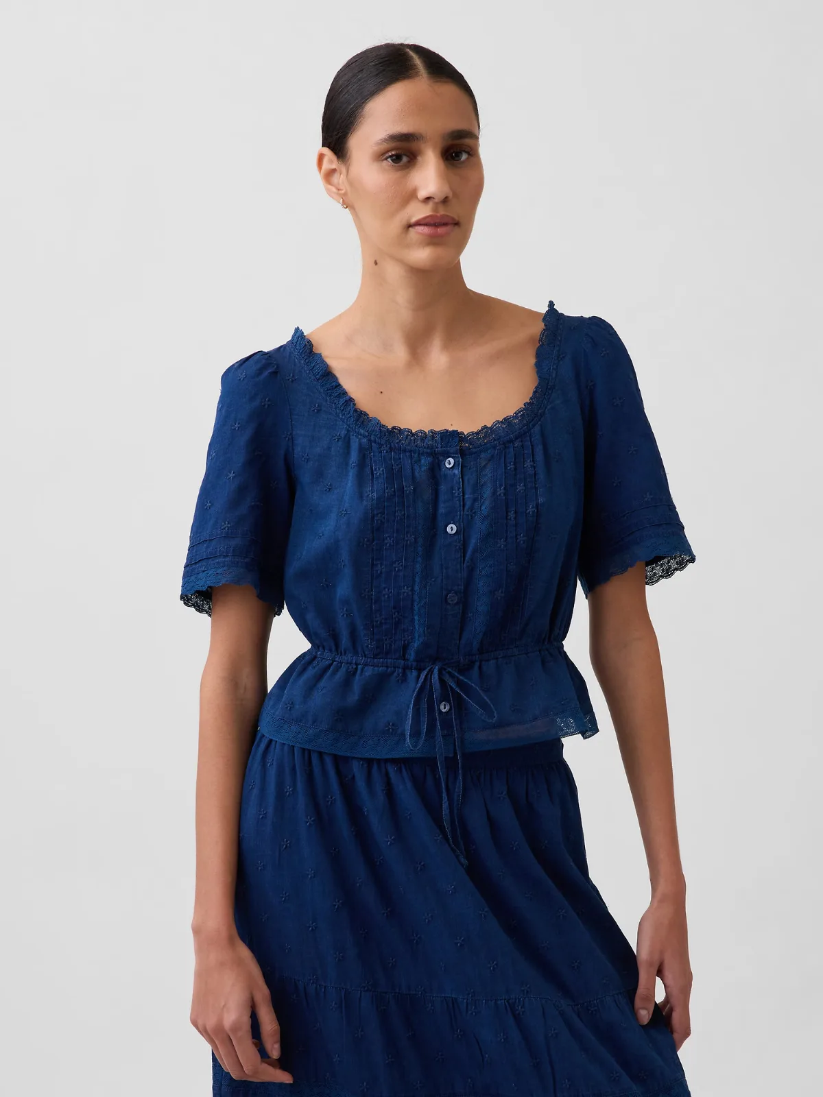 Lace-Trim Peplum Top by Gap