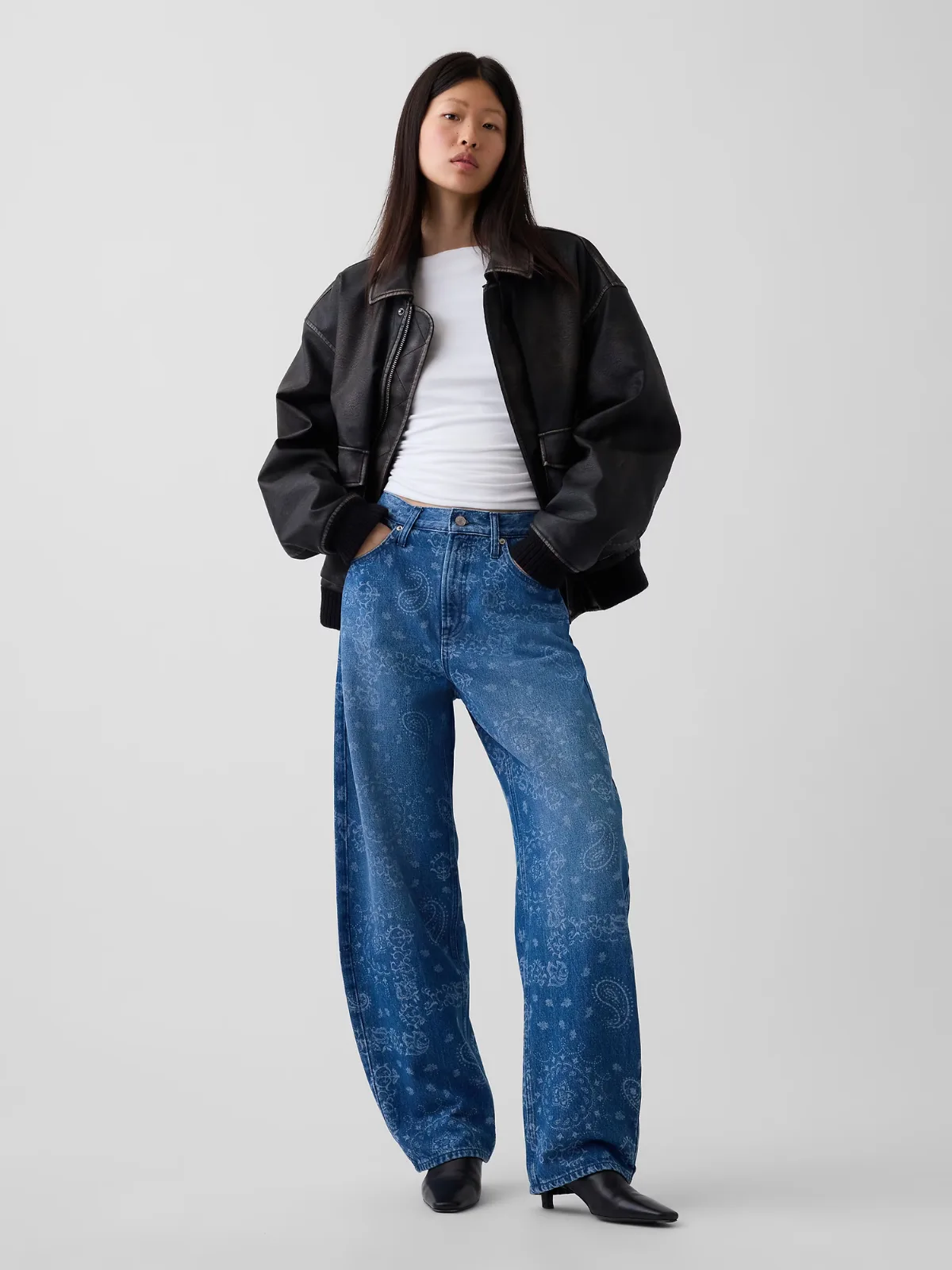 High Rise Bandana Print Barrel Jeans by Gap