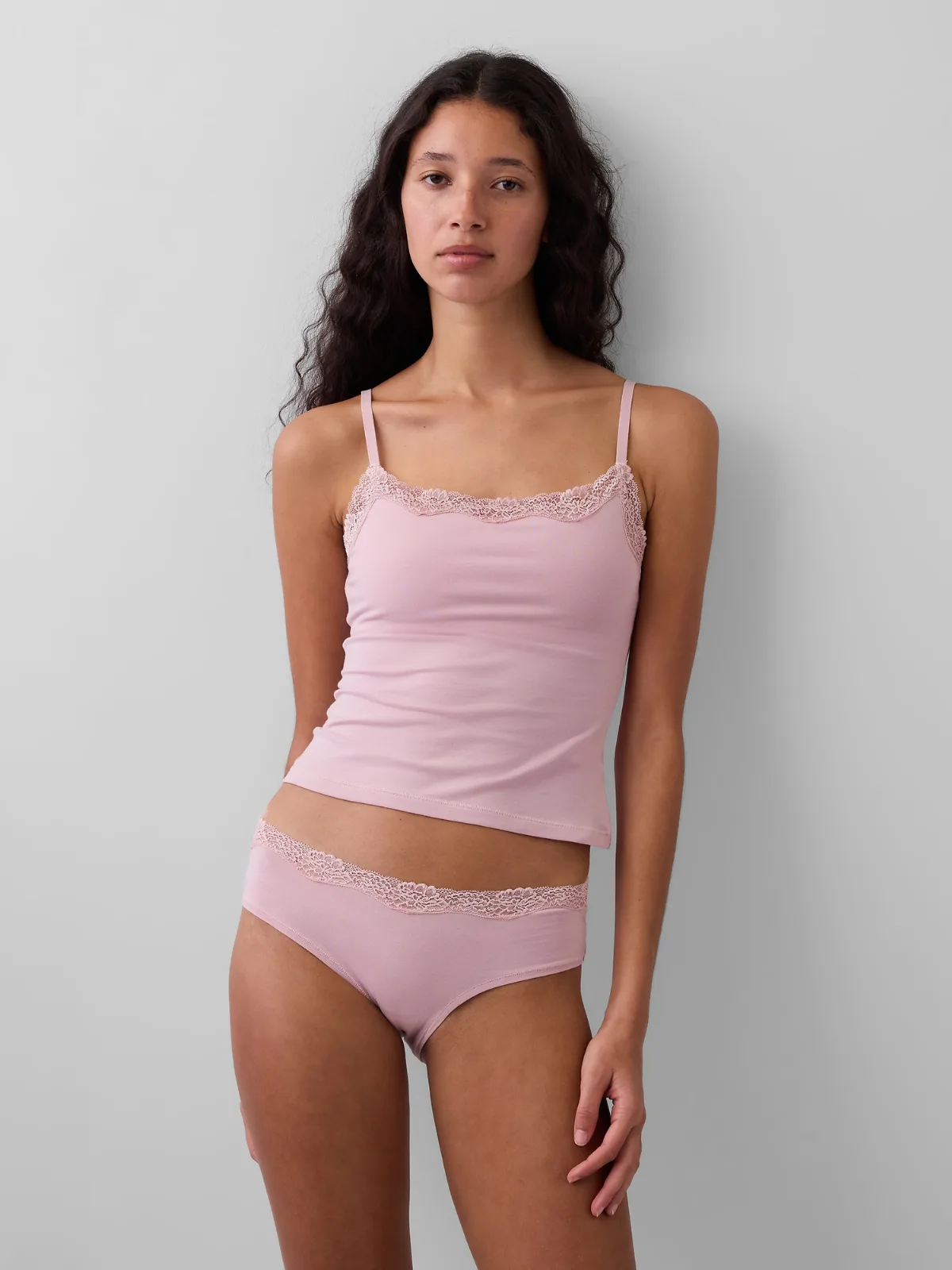Organic Stretch Cotton Lace-Trim Shelf-Bra Cami by Gap