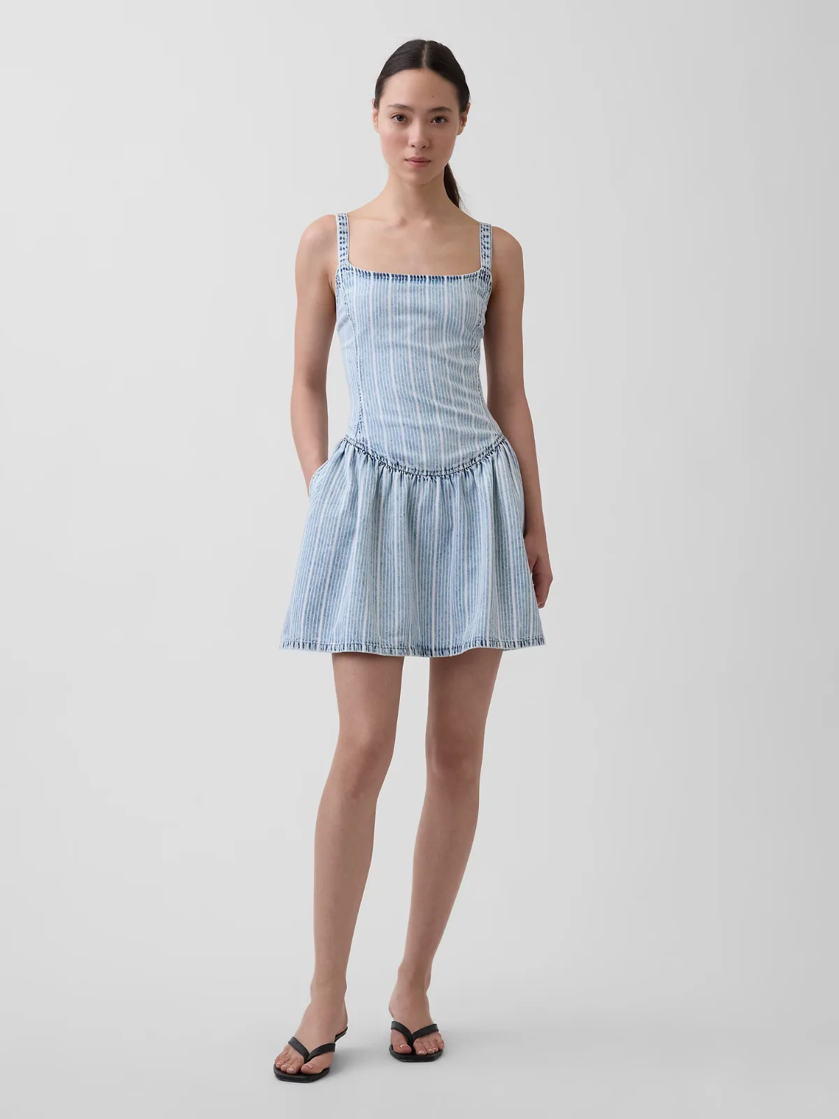 UltraSoft Denim Stripe Drop-Waist Mini Dress by Gap