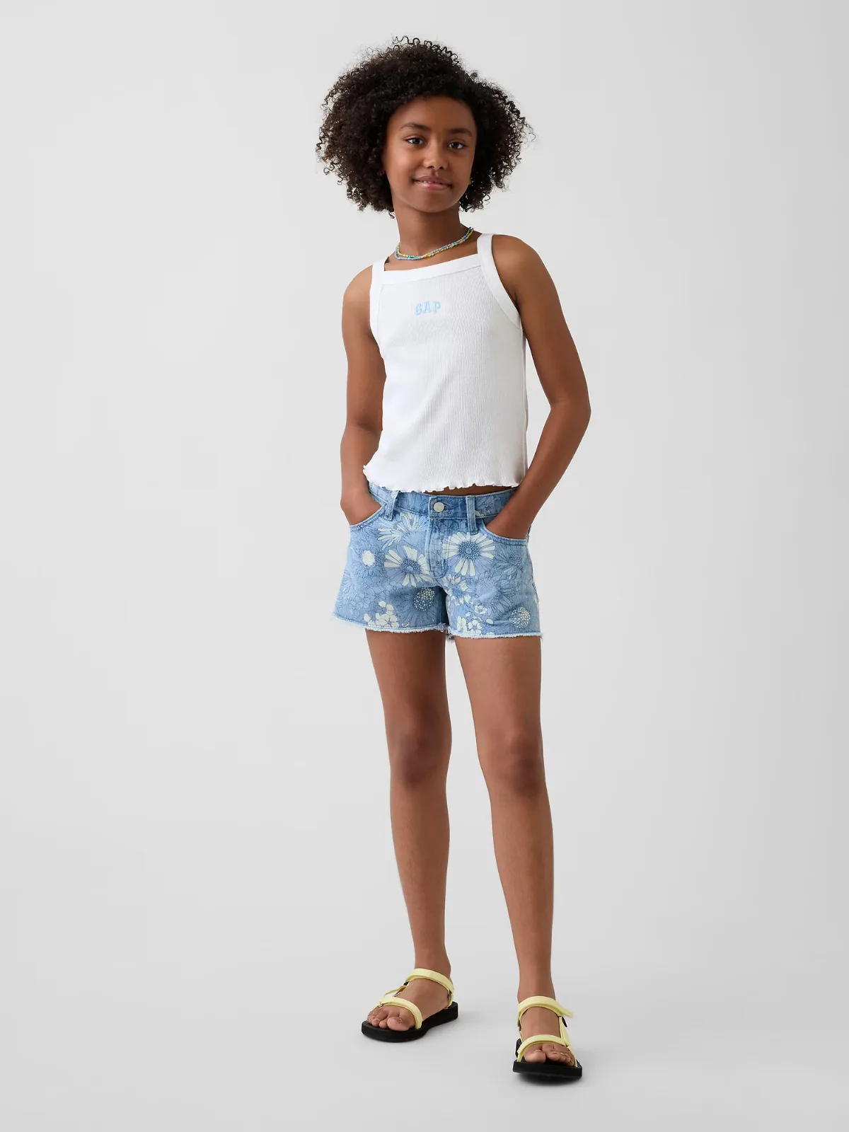 Low Rise Stride Floral Denim Shorts by Gap