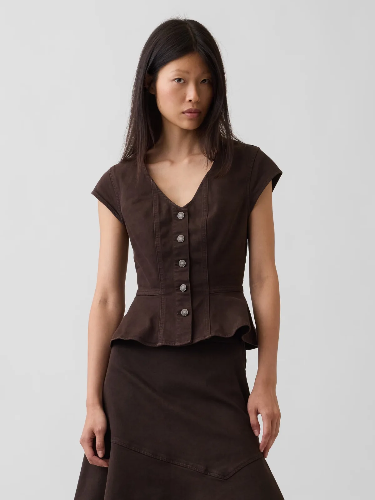 Denim Fitted Peplum Top by Gap
