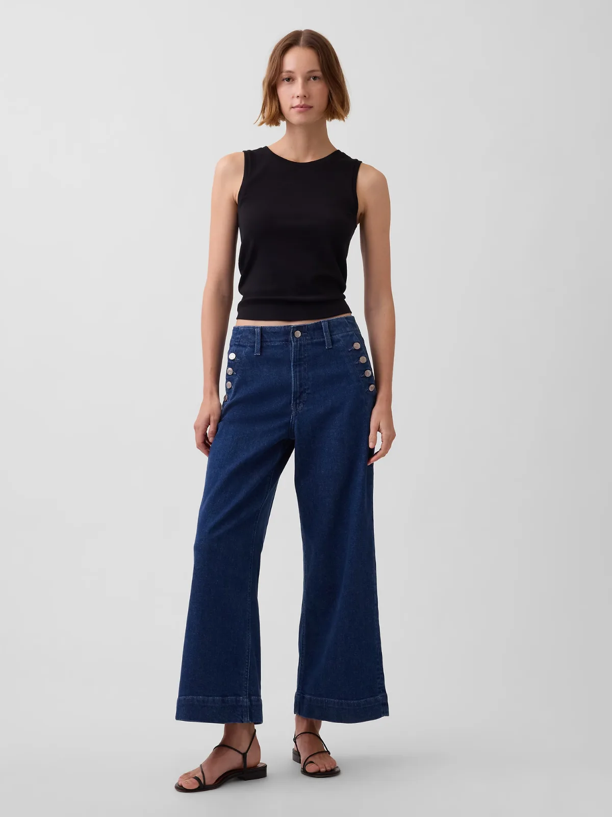 High Rise Stride Wide-Leg Ankle Sailor Jeans by Gap