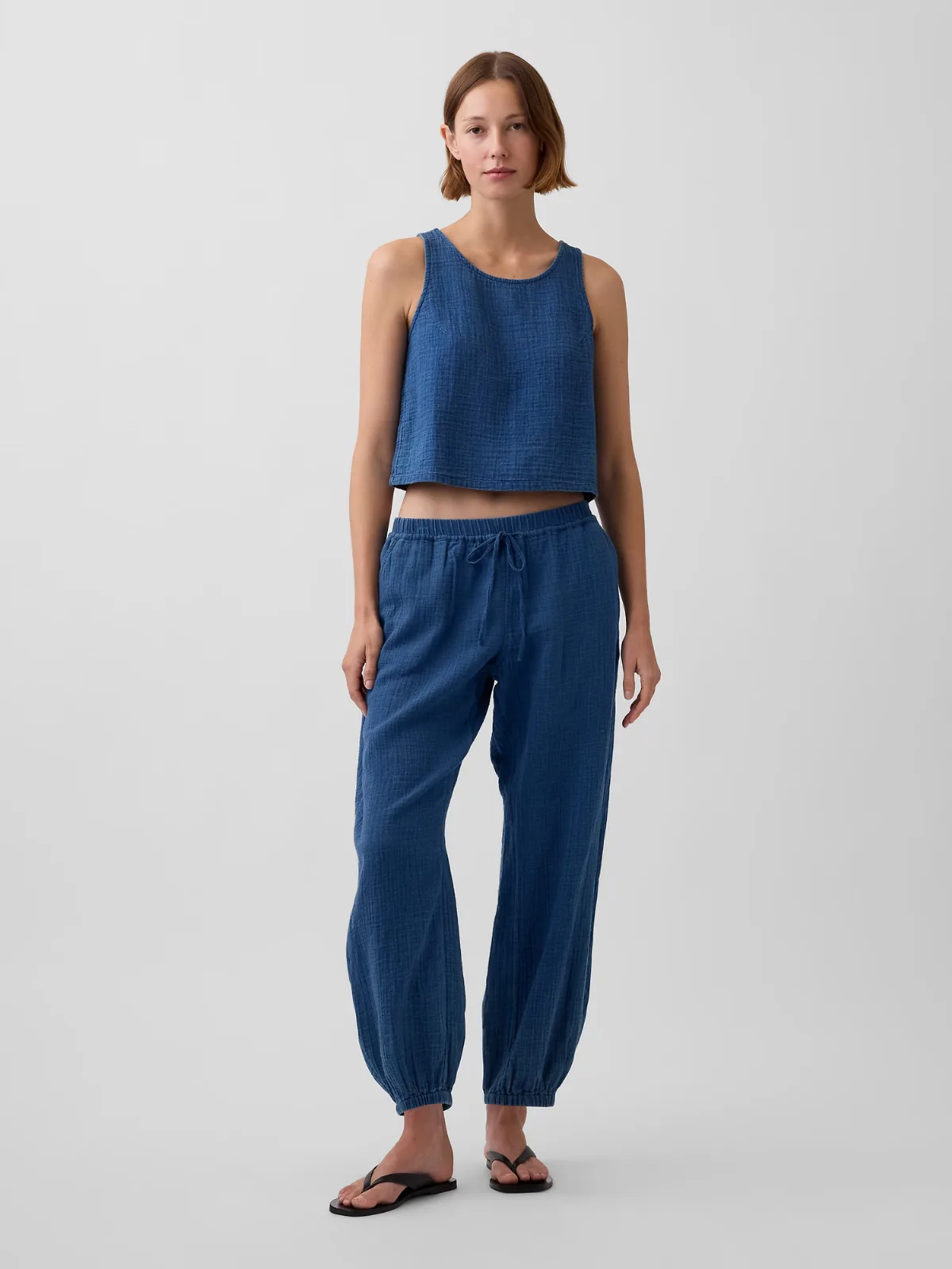 Cotton Gauze Denim Easy Barrel Joggers by Gap