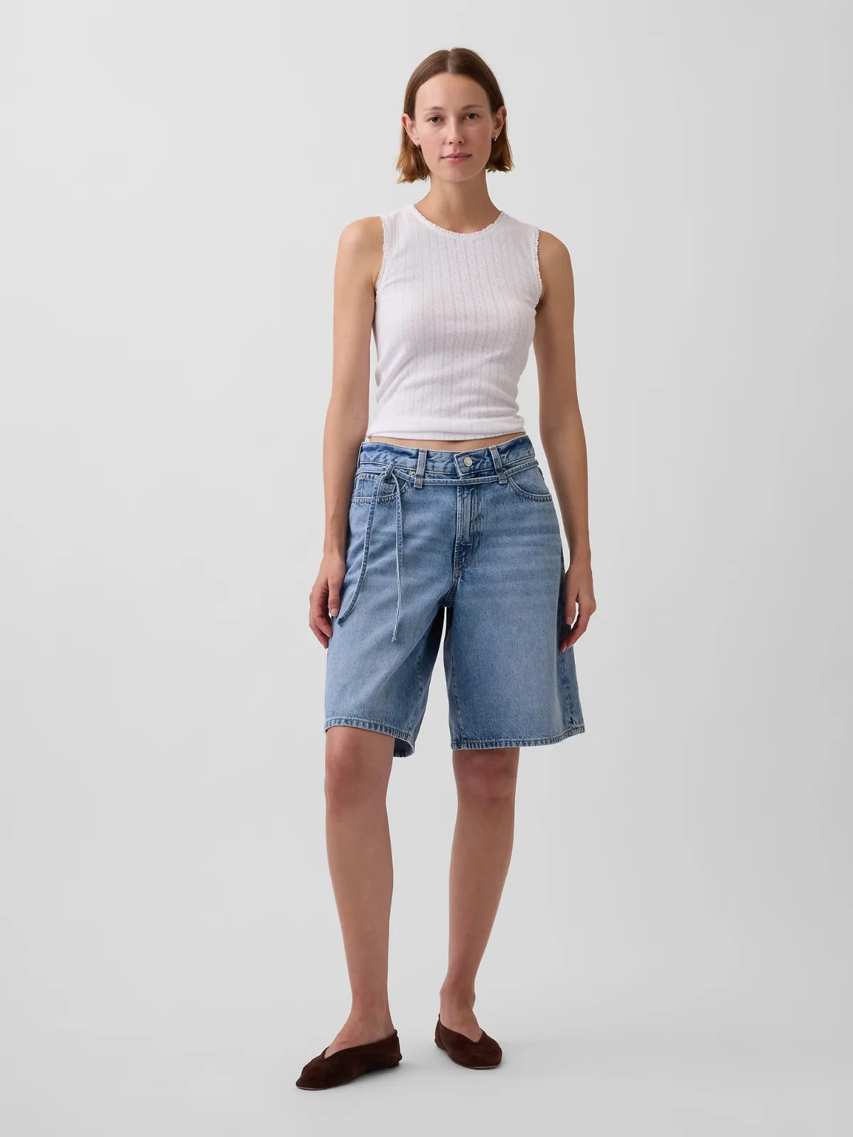 11" Mid Rise Micro Belt Longline Denim Shorts by Gap