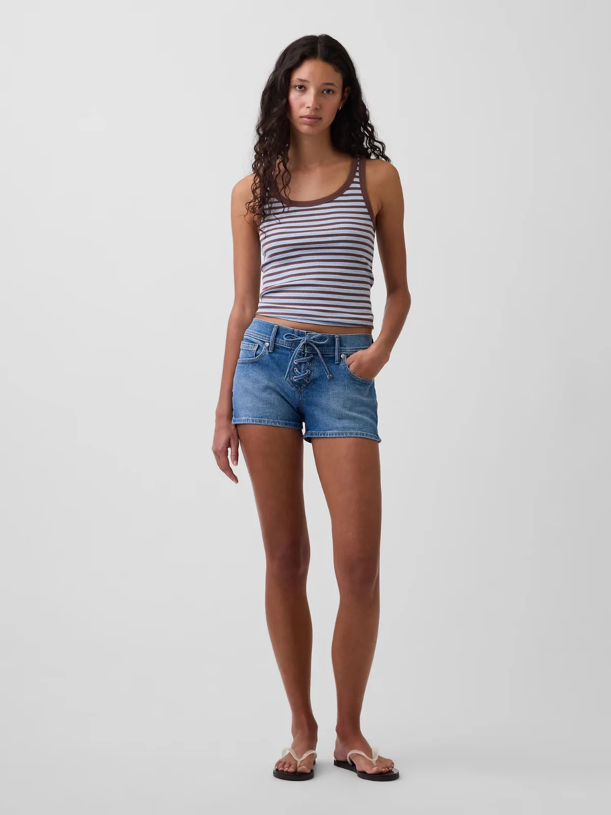 3" Low Rise Lace-Up Denim Shorts by Gap