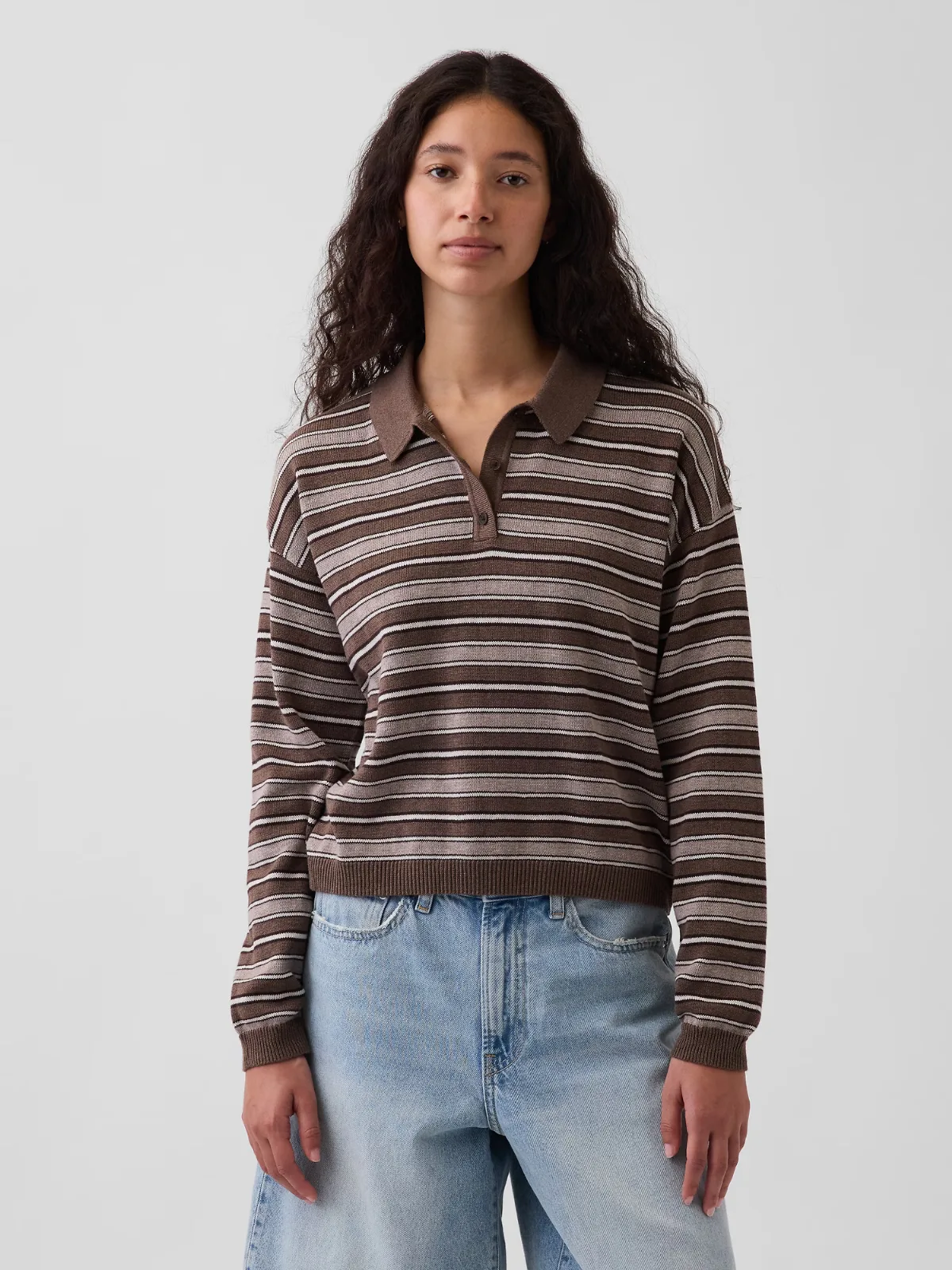 100% Cotton Relaxed Polo Shirt Sweater by Gap