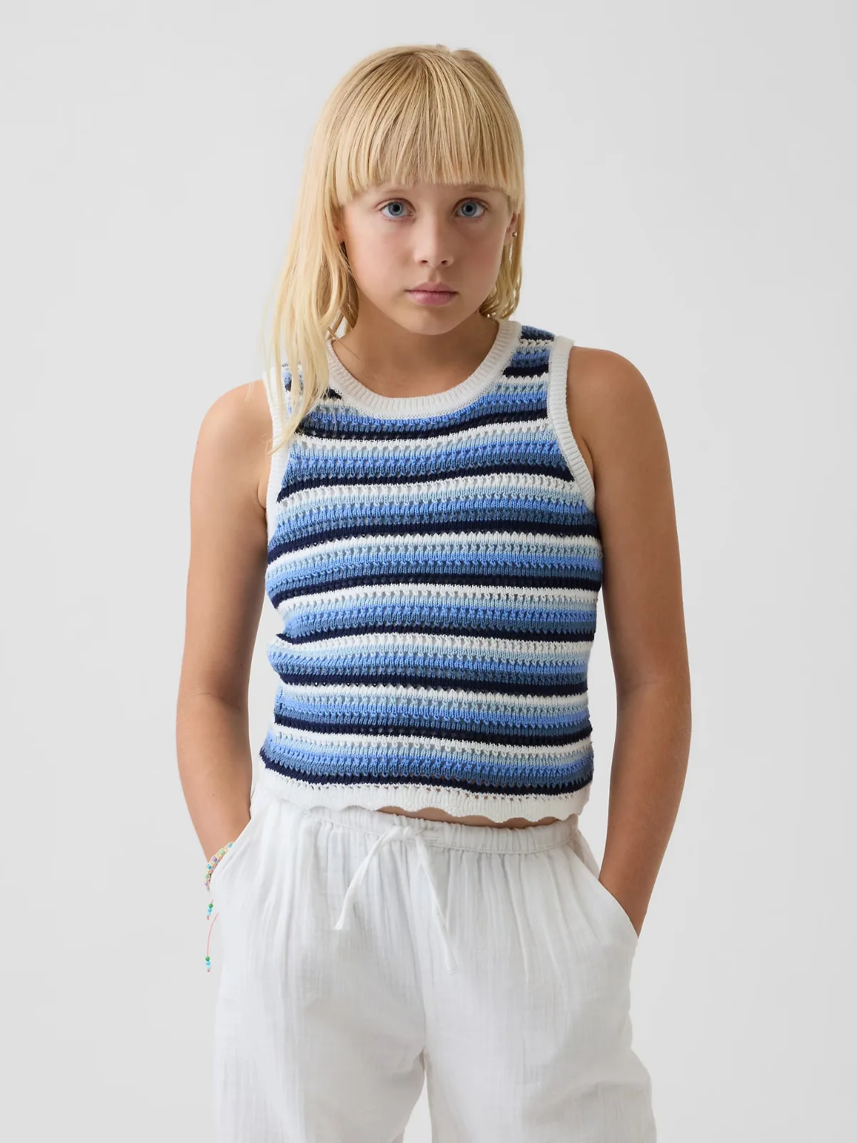 100% Cotton Crochet Stripe Tank Top by Gap