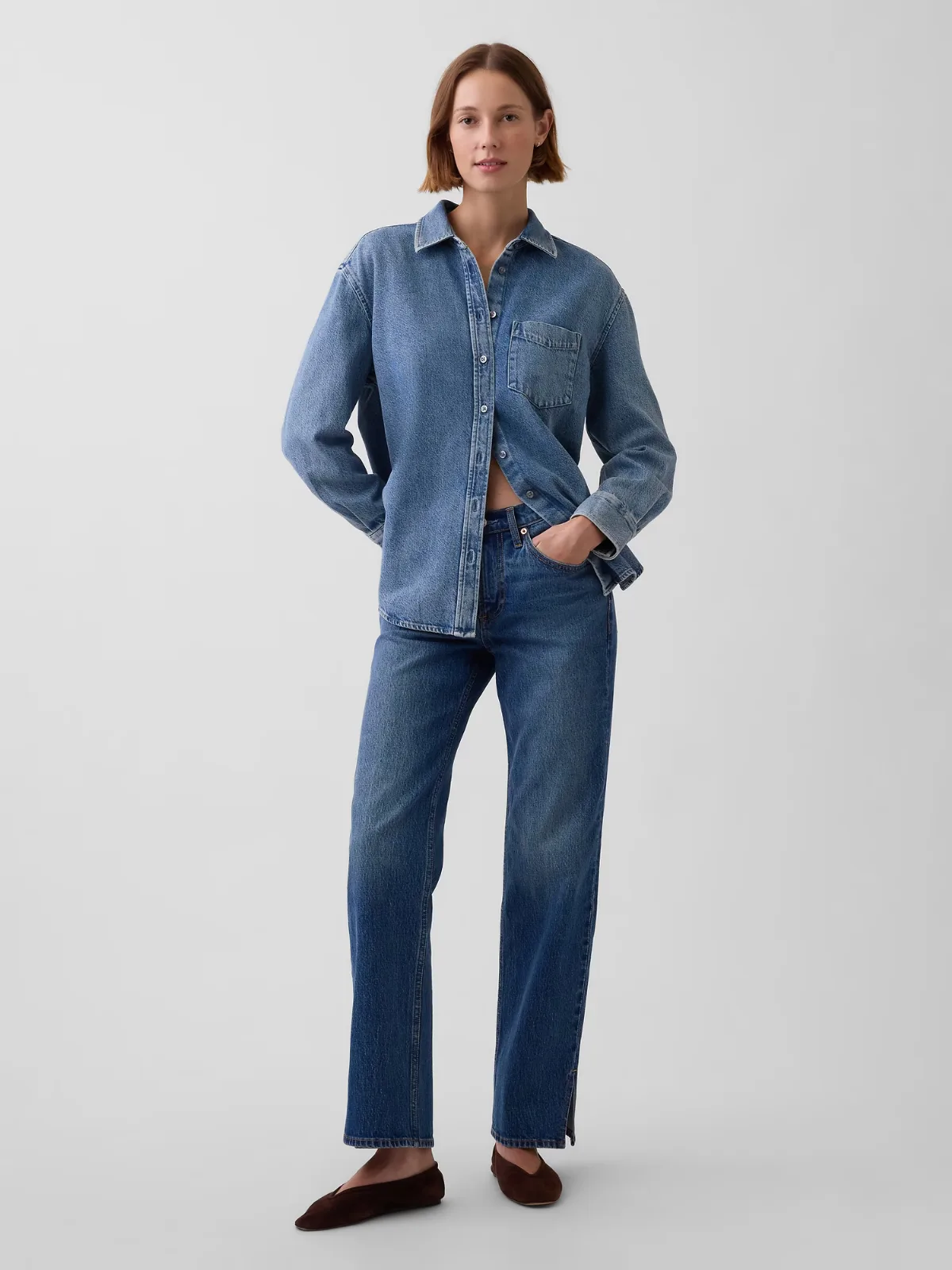 Mid Rise Split-Hem Relaxed Straight Jeans by Gap