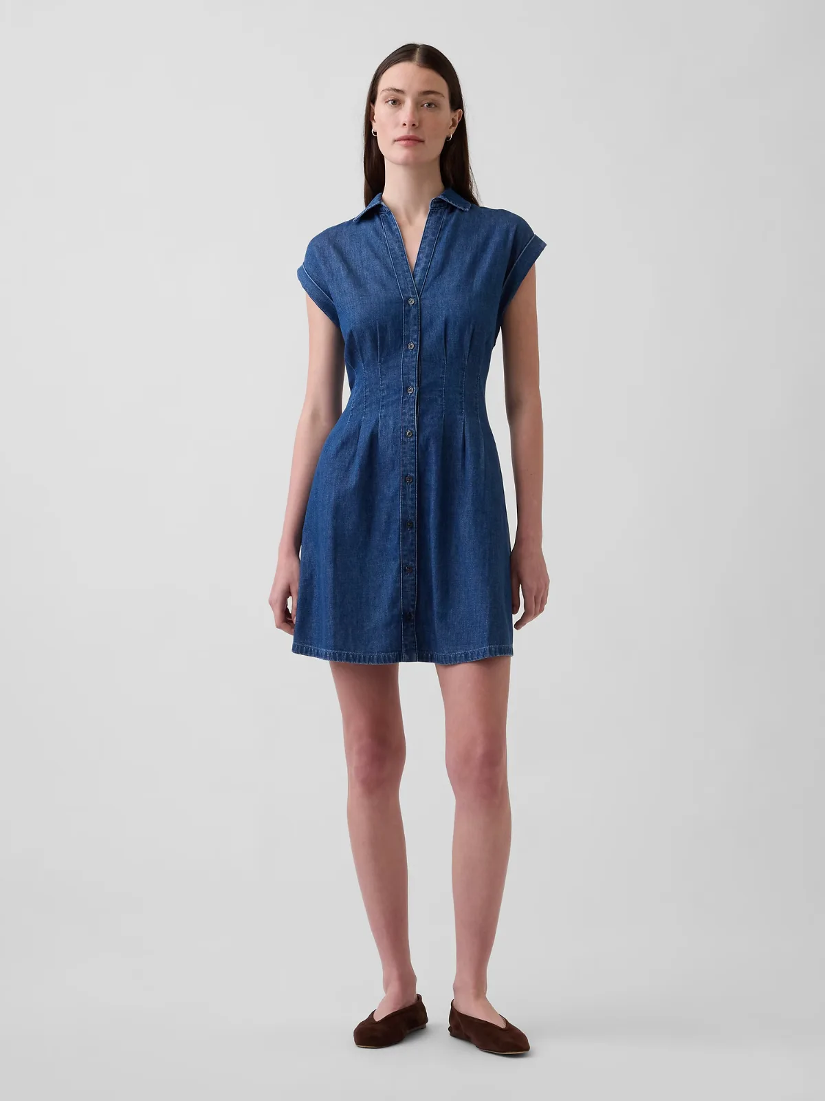 Denim Pleated Mini Shirtdress by Gap