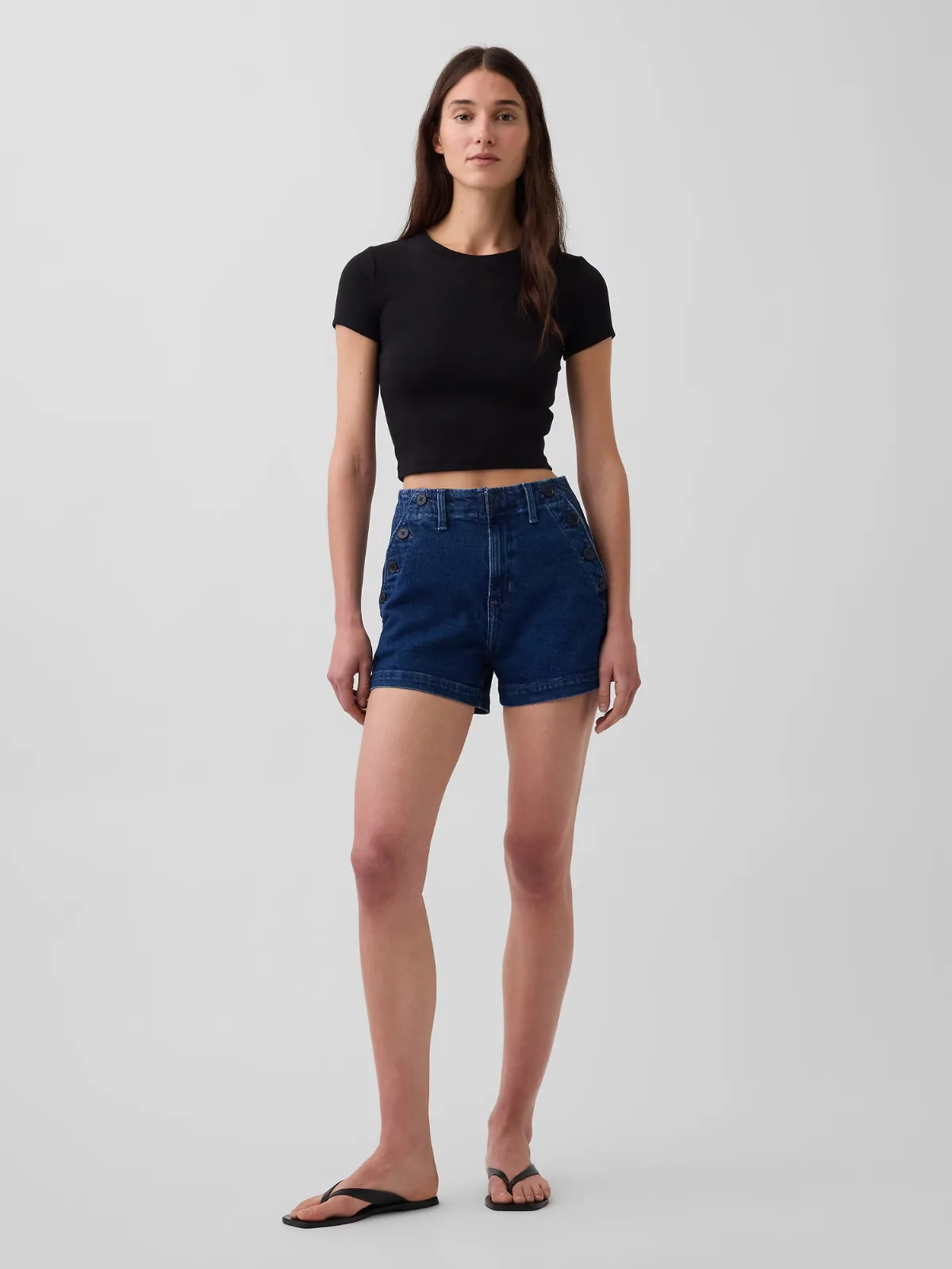 3.5 High Rise Sailor Relaxed Straight Denim Shorts by Gap