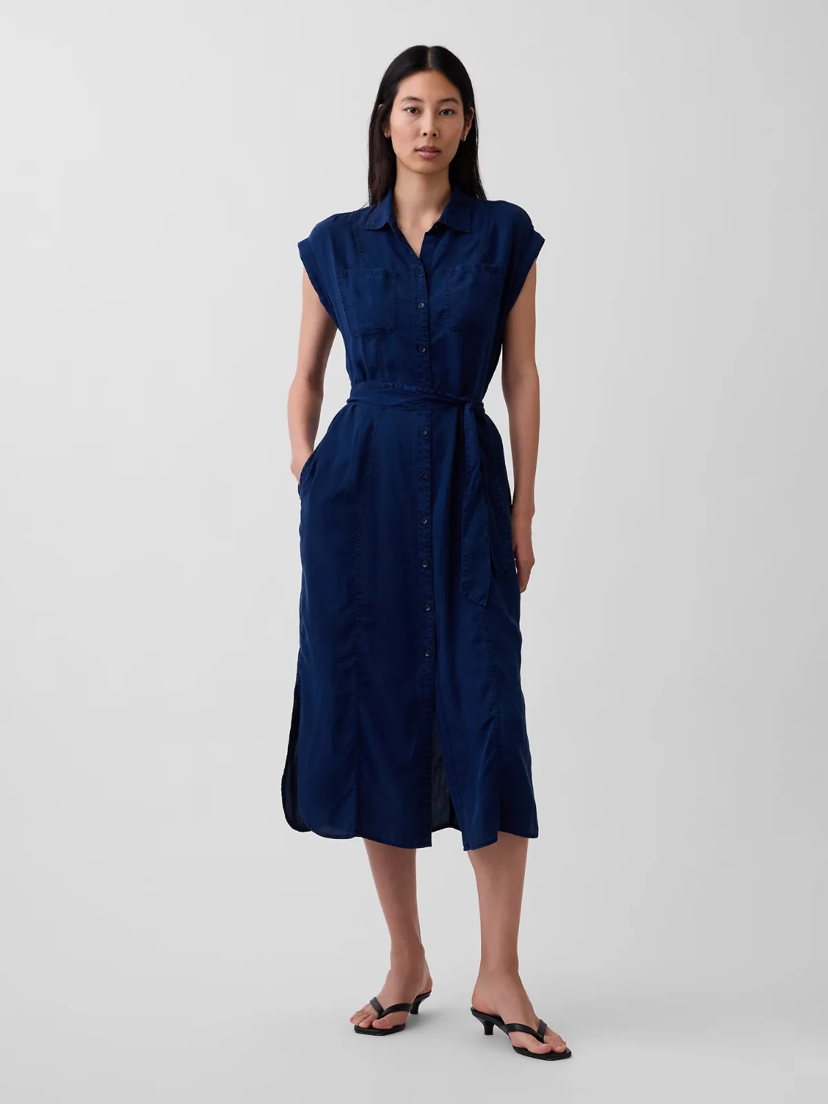 Denim Tie-Waist Utility Midi Dress by Gap