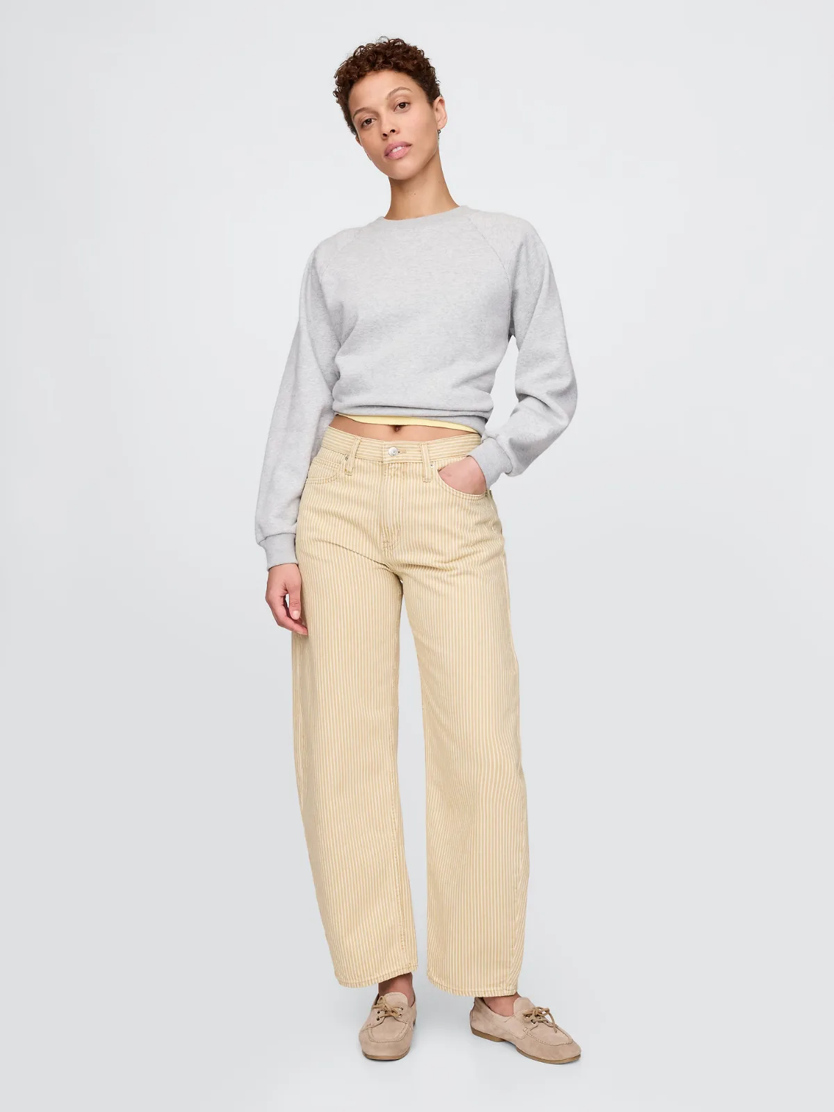 High Rise Khaki Stripe Barrel Jeans by Gap