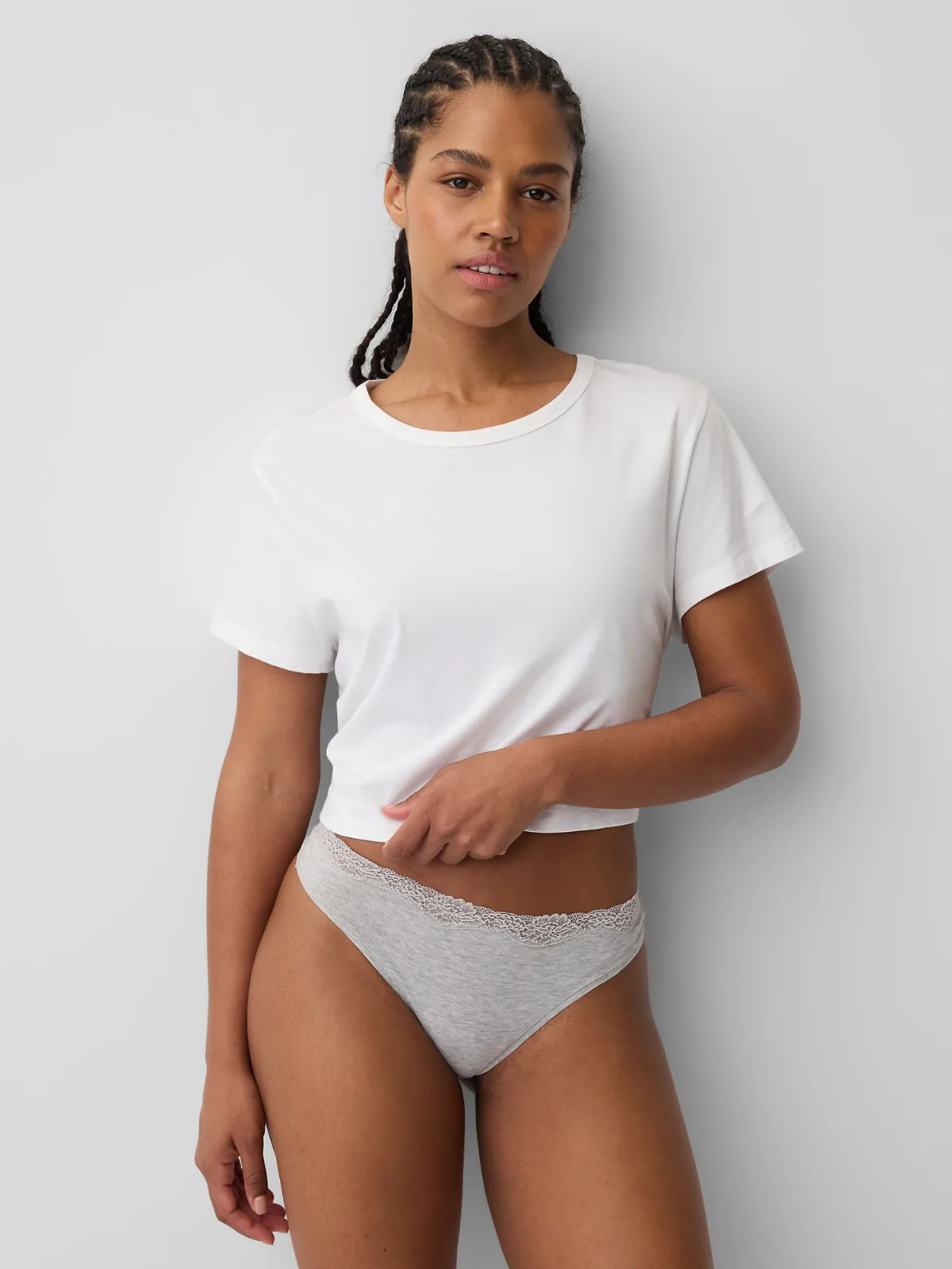 Organic Stretch Cotton Lace-Trim Thong