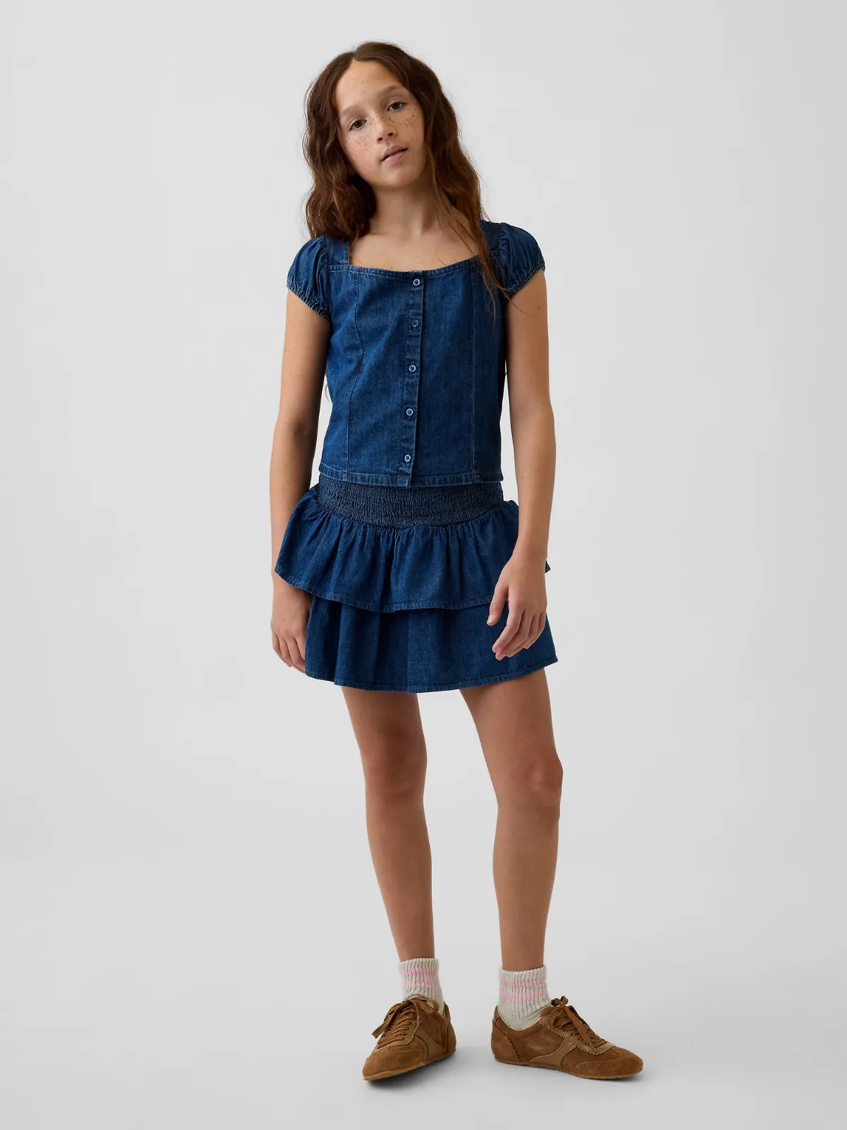 Denim Smocked Mini Skort by Gap