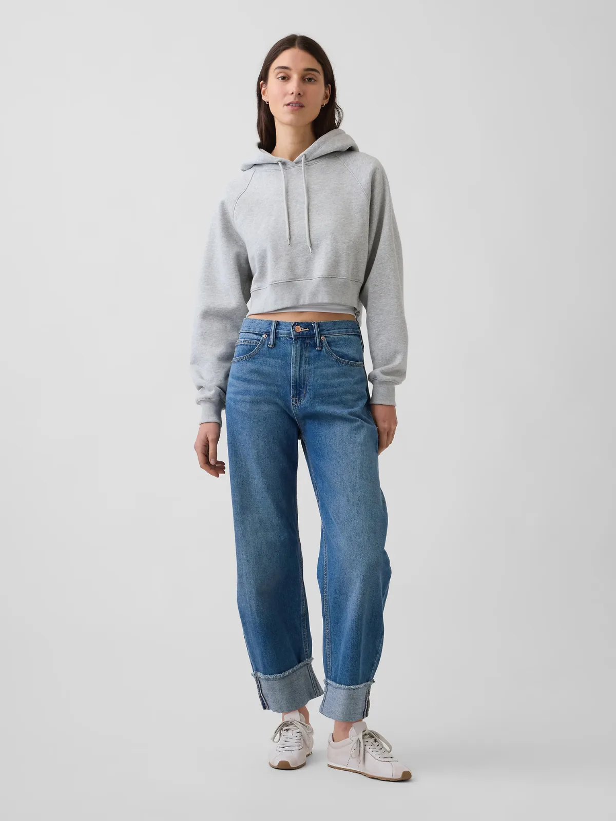 High Rise Cuffed Barrel Jeans by Gap