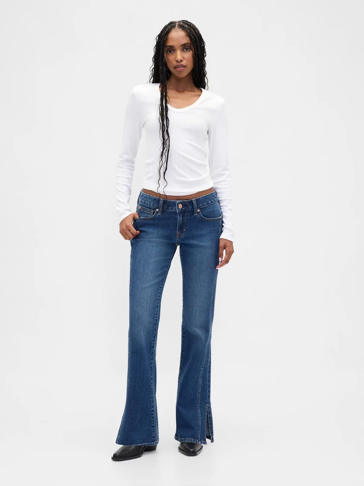 Low Rise Long & Lean Seamed Split-Hem Jeans by Gap