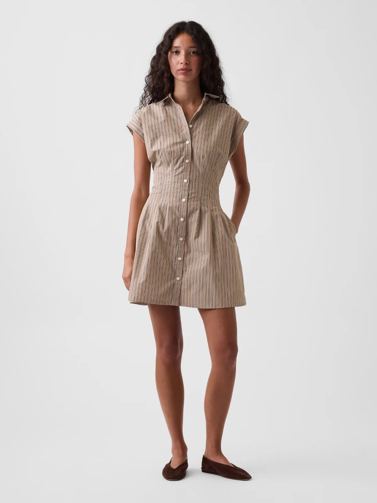 Poplin Stripe Cinched Mini Shirtdress by Gap