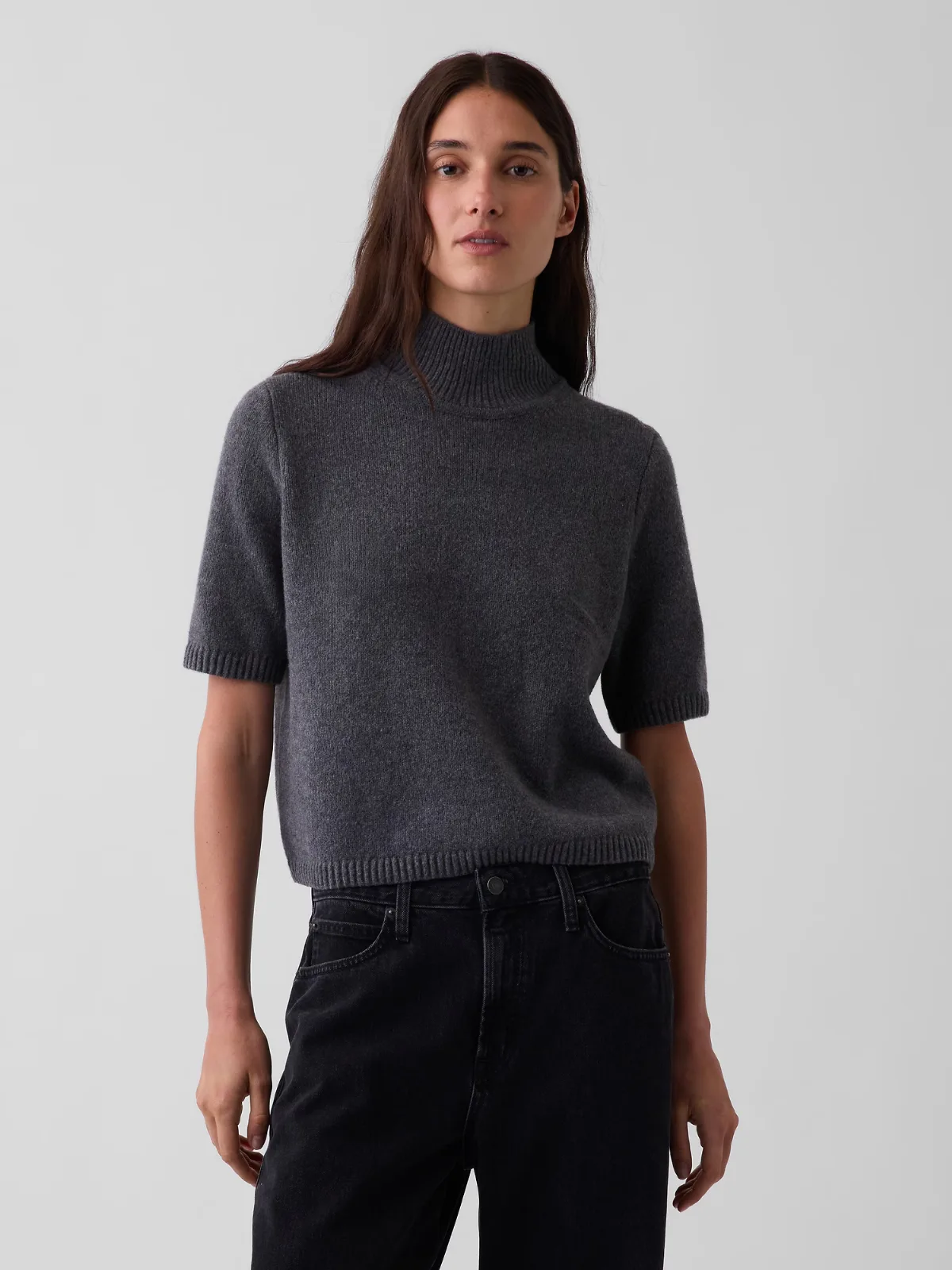 CashSoft Mockneck Elbow-Sleeve Sweater by Gap