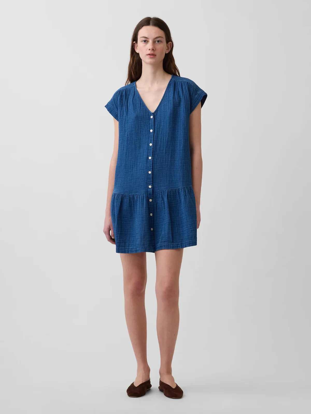 Cotton Gauze Denim Drop-Waist Mini Shirtdress by Gap